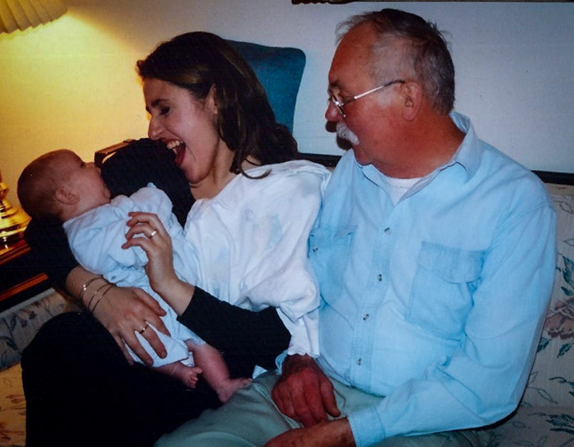 1997: Home of John and Kathkeen [Shewchuk] Huculak, Edmonton, AB. Infant Alesia Emment, Sherri [Huculak] Macki (aunt of infant), John Huculak (grandfather of infant). Photo credit: Brian M Huculak