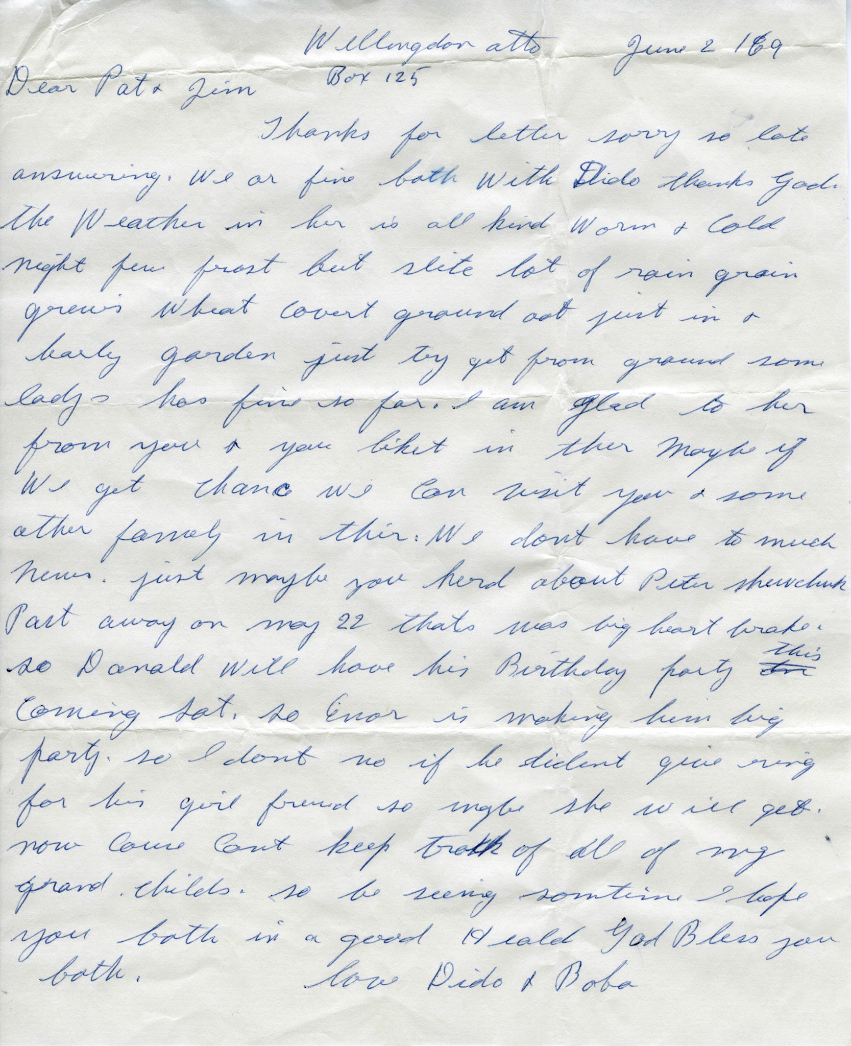 Letters from Christina (Huculak) Shewchuk (Genealogy family ID008) to grand daughter Pat (Megley) Rowland. Letters provided by Pat (Megley) Rowland (Genealogy family ID088)