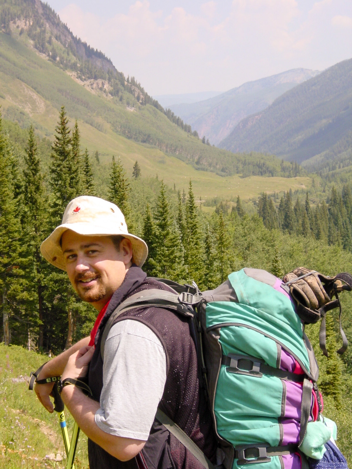 16 Aug 2001: Brian Huculak on the trail in the Colorado Rocky Mountains. Photo credit: Paula Rosson