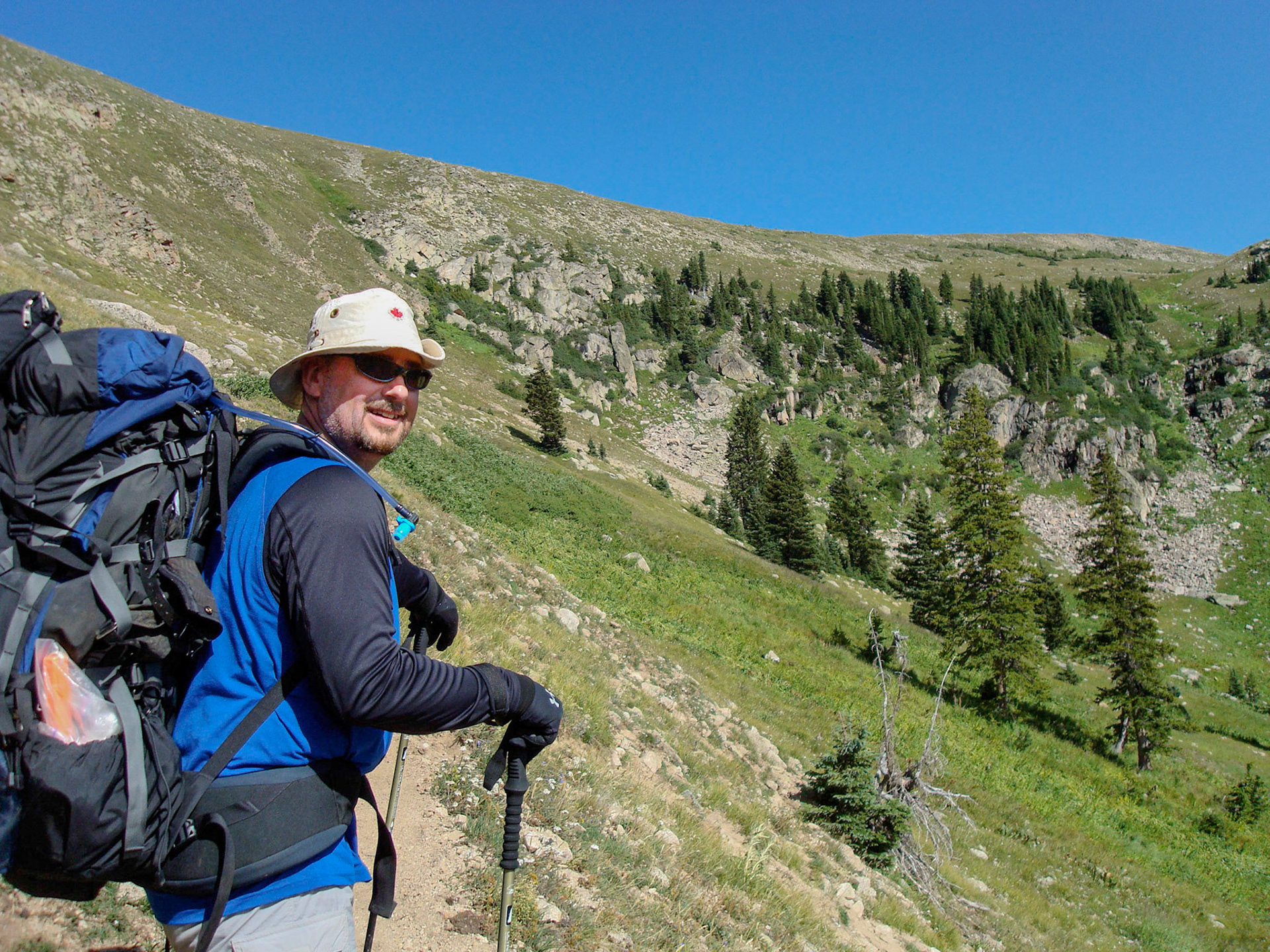 21 Aug 2008: Brian Huculak, 5 day backcountry hike in Rocky Mountaion National Park, Colorado. Photo credit: Paula Rosson