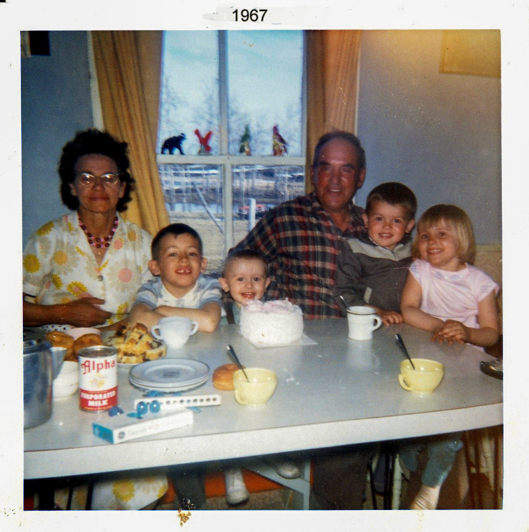 1967 Adults: Lucy ??, John  Huculak SR. Kids LtoR: Ken, Wayne, Trevor, Kelly Huculak (grandchildren). Photo Credit: Unknown. Scanned photograph posted here as provided courtsey of Kelly [Huculak] Daye (Daughter of George and Ricki Huculak.