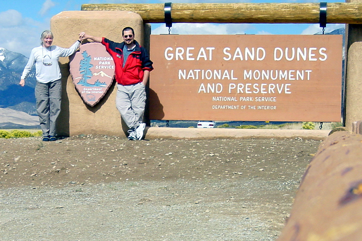 Sept 2002: Paula Rosson (spouse) and Brian Huculak. Great Sand Dunes National Monument, Colorado. Photo credit: Brian Huculak