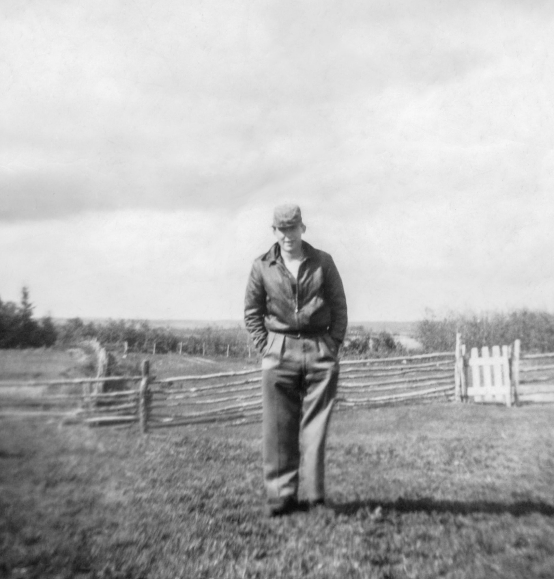 Circa 1953: John J Huculak on Huculak family farm northeast of Willingdon, AB.