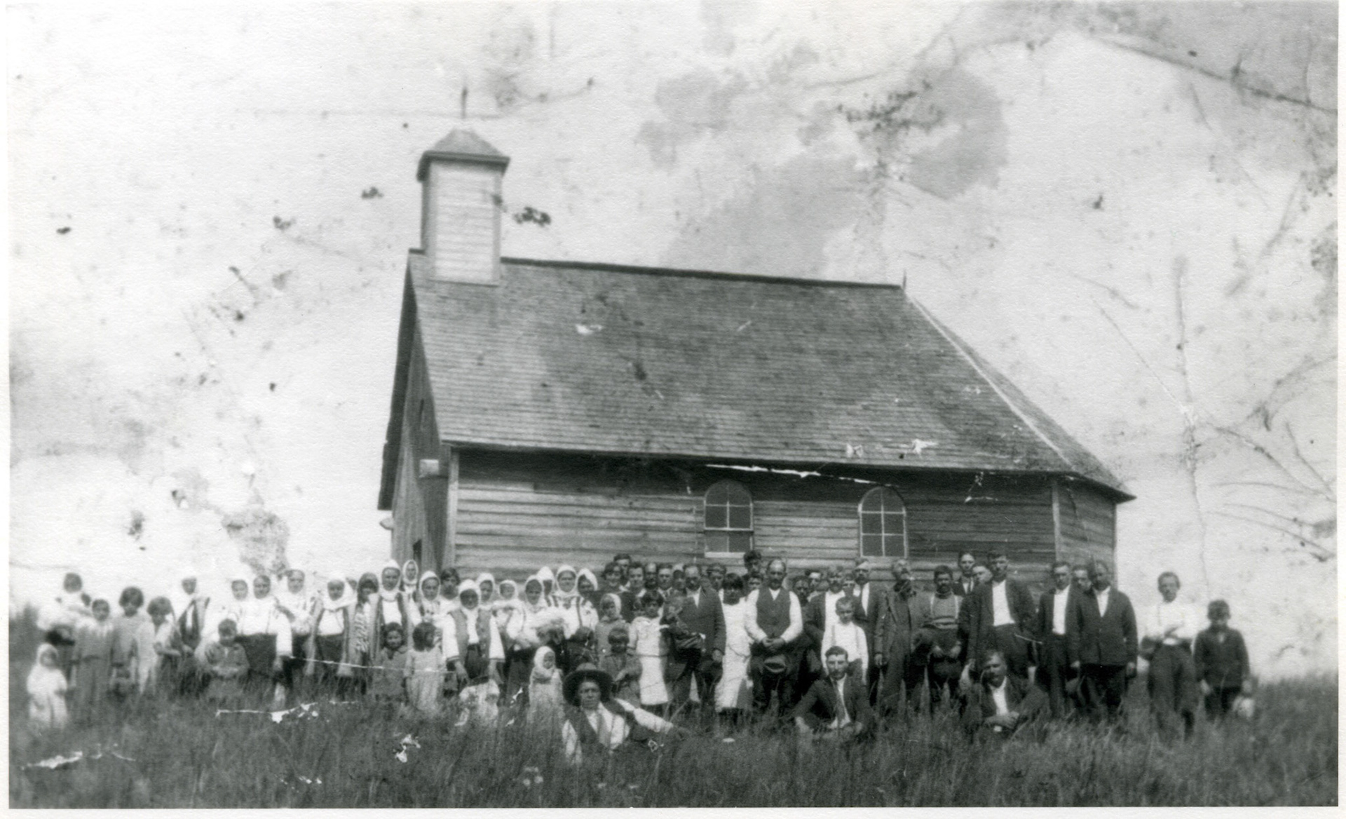 Typical Alberta country church wedding photo. If you have any ideas as to who these folks are, or location,  please use the CONTACT link at the top of the page to send a note. Restoration Pending.