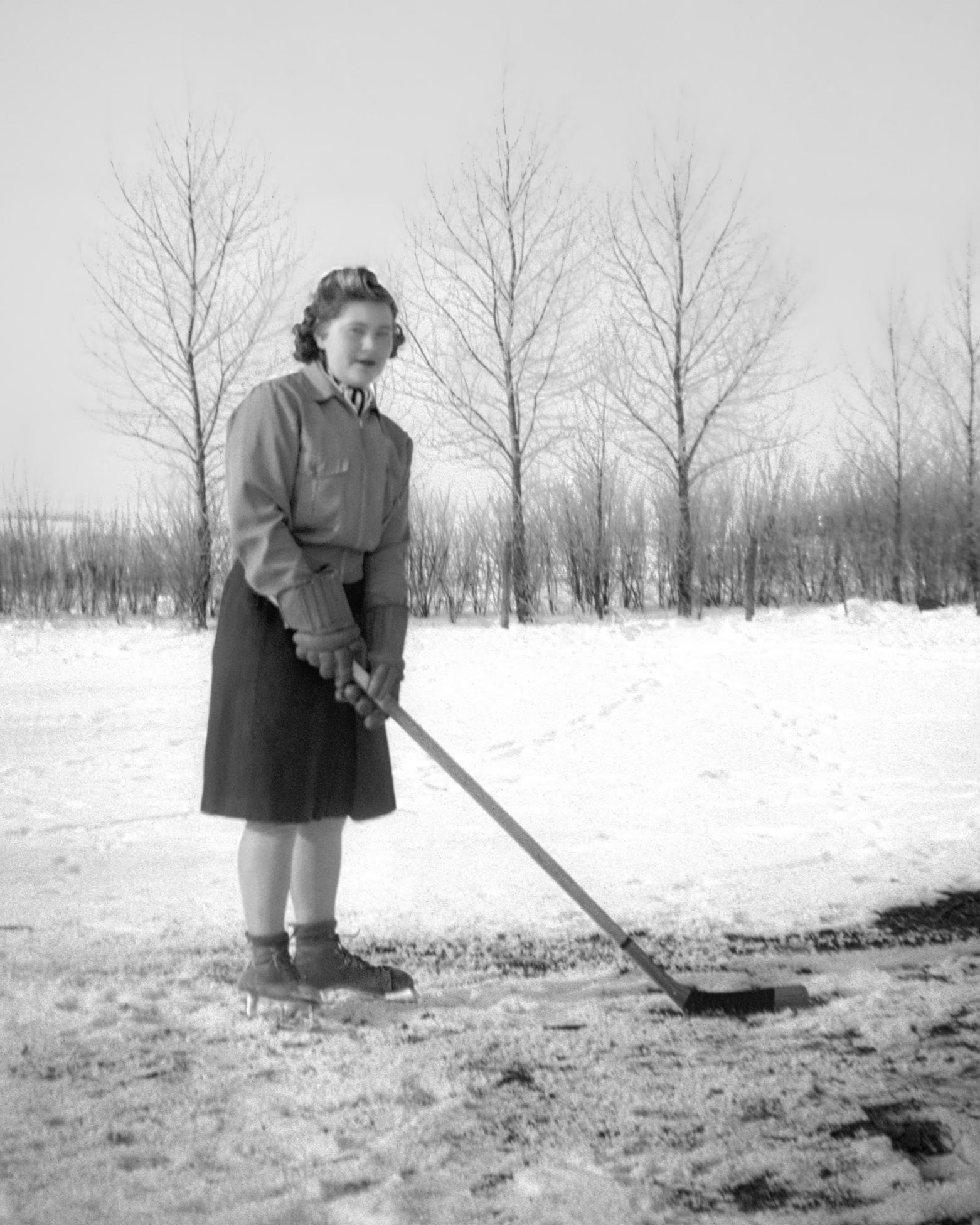Circa 1940 • Nettie (Nastasia) Shewchuk (18), family farm near WIllingdon, AB