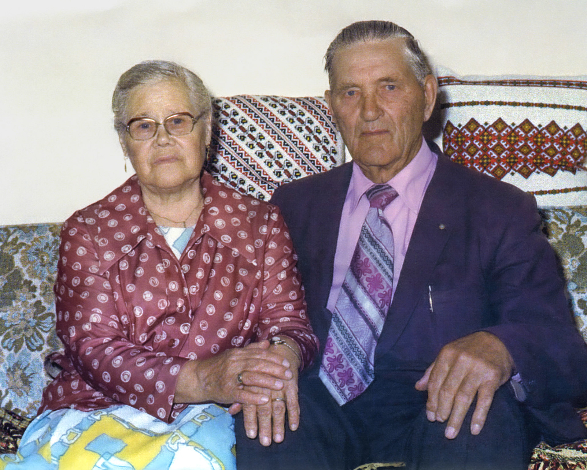 Circa 1979~80 • Christina [Huculak] Shewchuk (77) and Mike Shewchuk (81) at their home in Willingdon, AB. Photo credit: Brian M Huculak