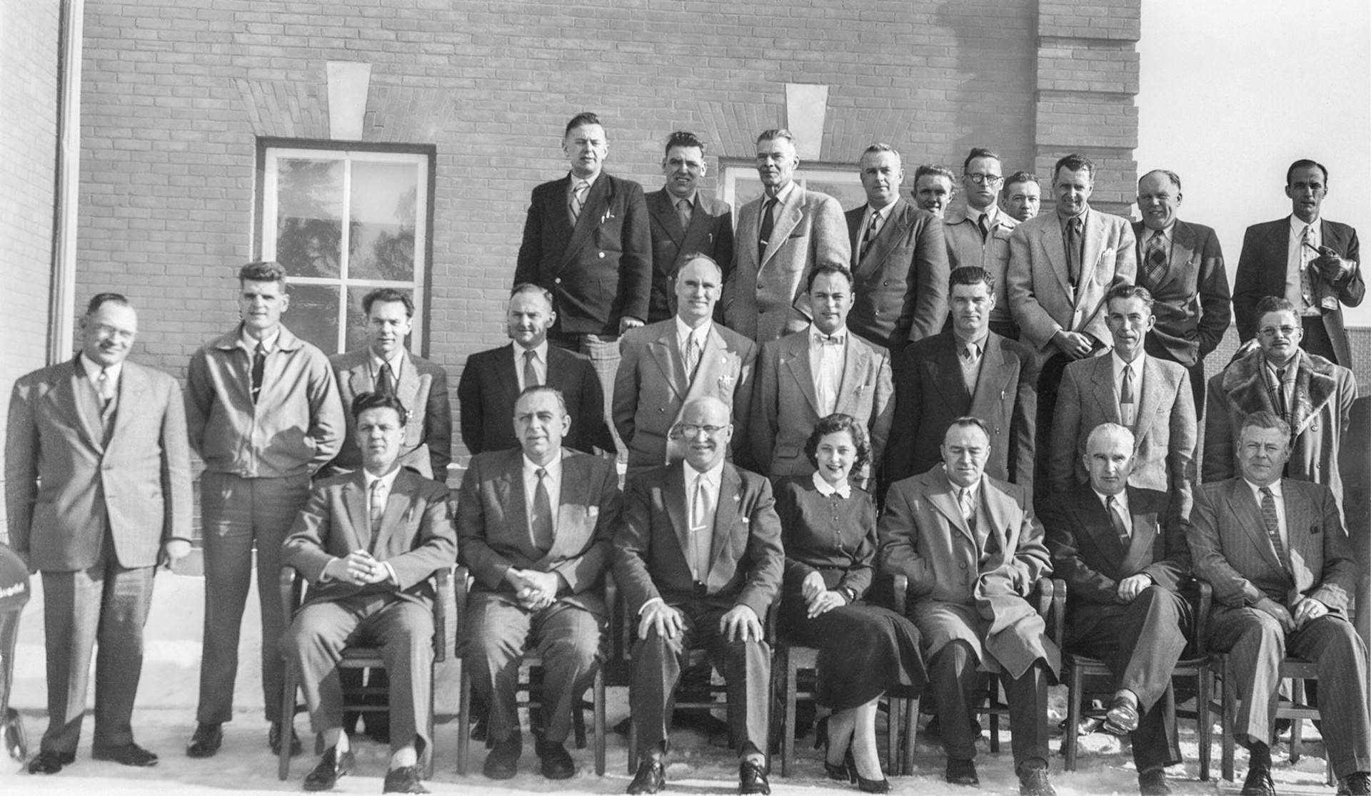 1956 • the rose amoungst the thorns • Kathleen [Shewchuk] Huculak , age 22, image centre, front row . Likely Edmonton, AB.