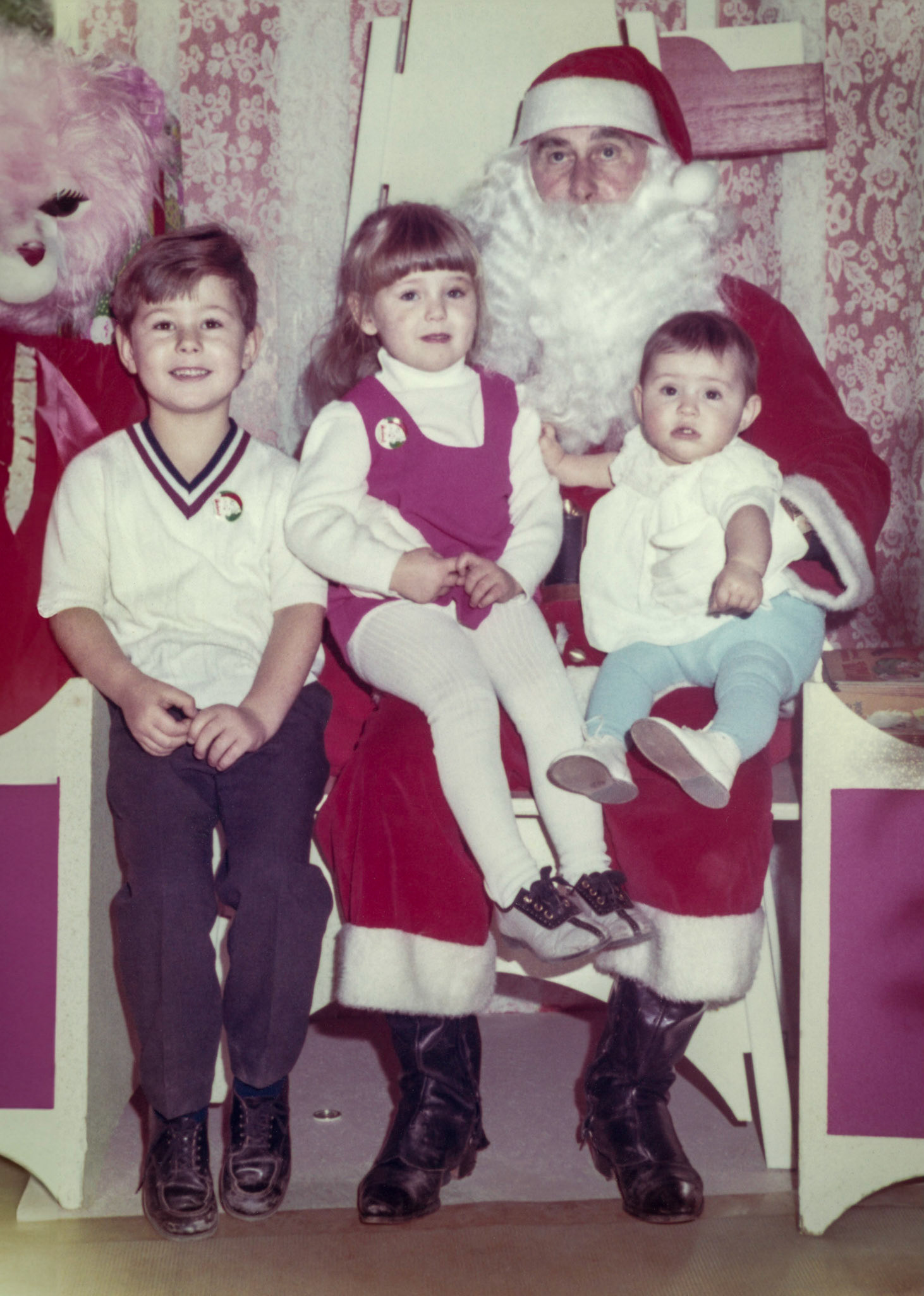 Christmas 1969 • Family of John Huculak and Kathkeen [Shewchuk] Huculak visiting Santa in Edmonton, Alberta. L to R: Brian, Lee-Ann, Sherri