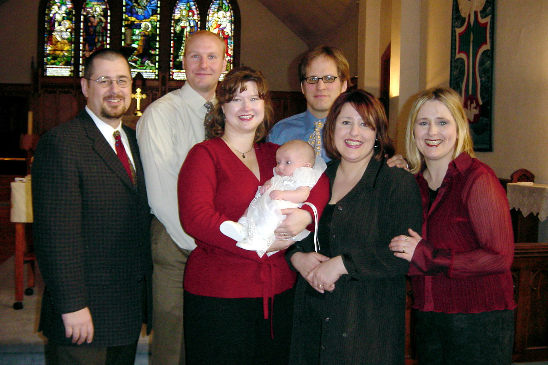 Jan 2003 • Ottawa, Ontario. Batism of Ben Macki. Godparents and parents L to R: Brian Huculak - Taylor Hladik - Karmen Wachniak- Dave Macki (father) - Sherri [Huculak] Macki (mother) - Lee-Ann [Huculak] Emment