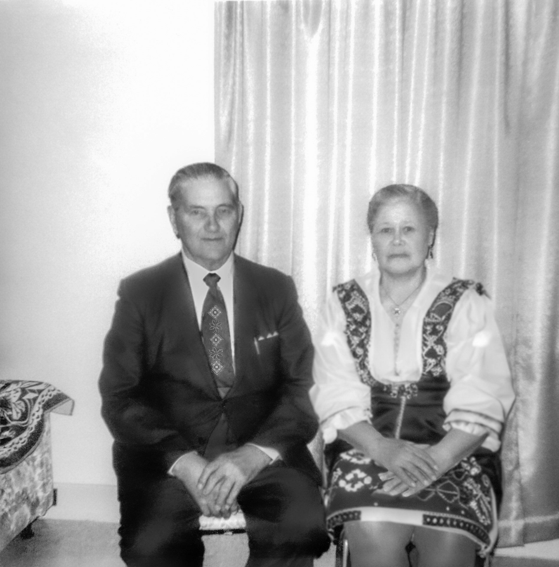 Circa 1975: Mike Shewchuk and Christina [Huculak] Shewchuk at home in Willingdon, AB,