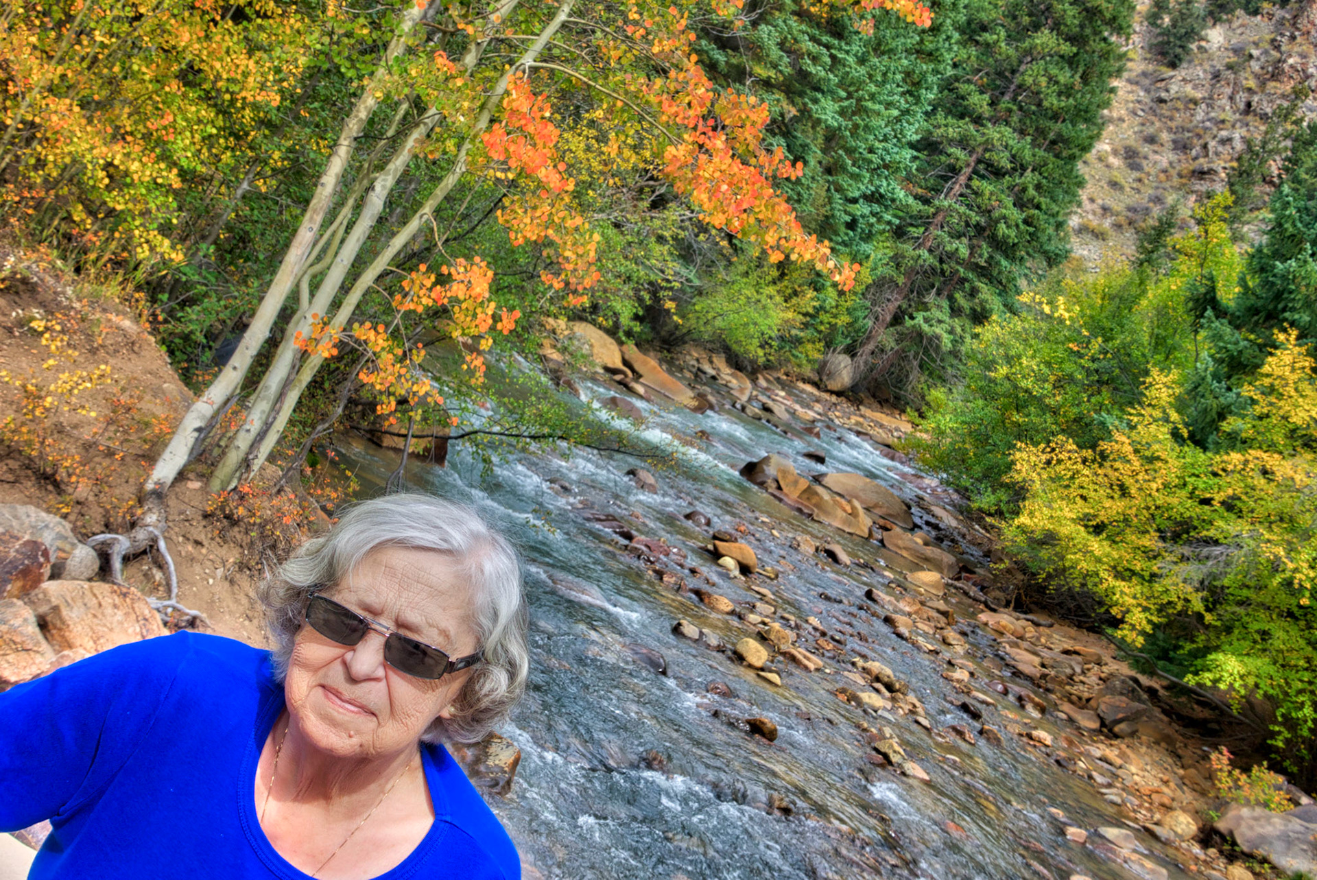 20 Sept 2016: Kathleen [Shewchuk] Huculak 'leaf peeping' in the Colorado Rockies. Photo credit: Brian M Huculak