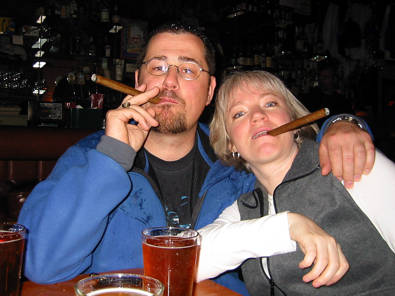 09 May 2003: Estes Park, Colorado. A snowy night at the bar before tomorrows wedding day! Brian Huculak - Paula Rosson. Photo credit: David Maze.