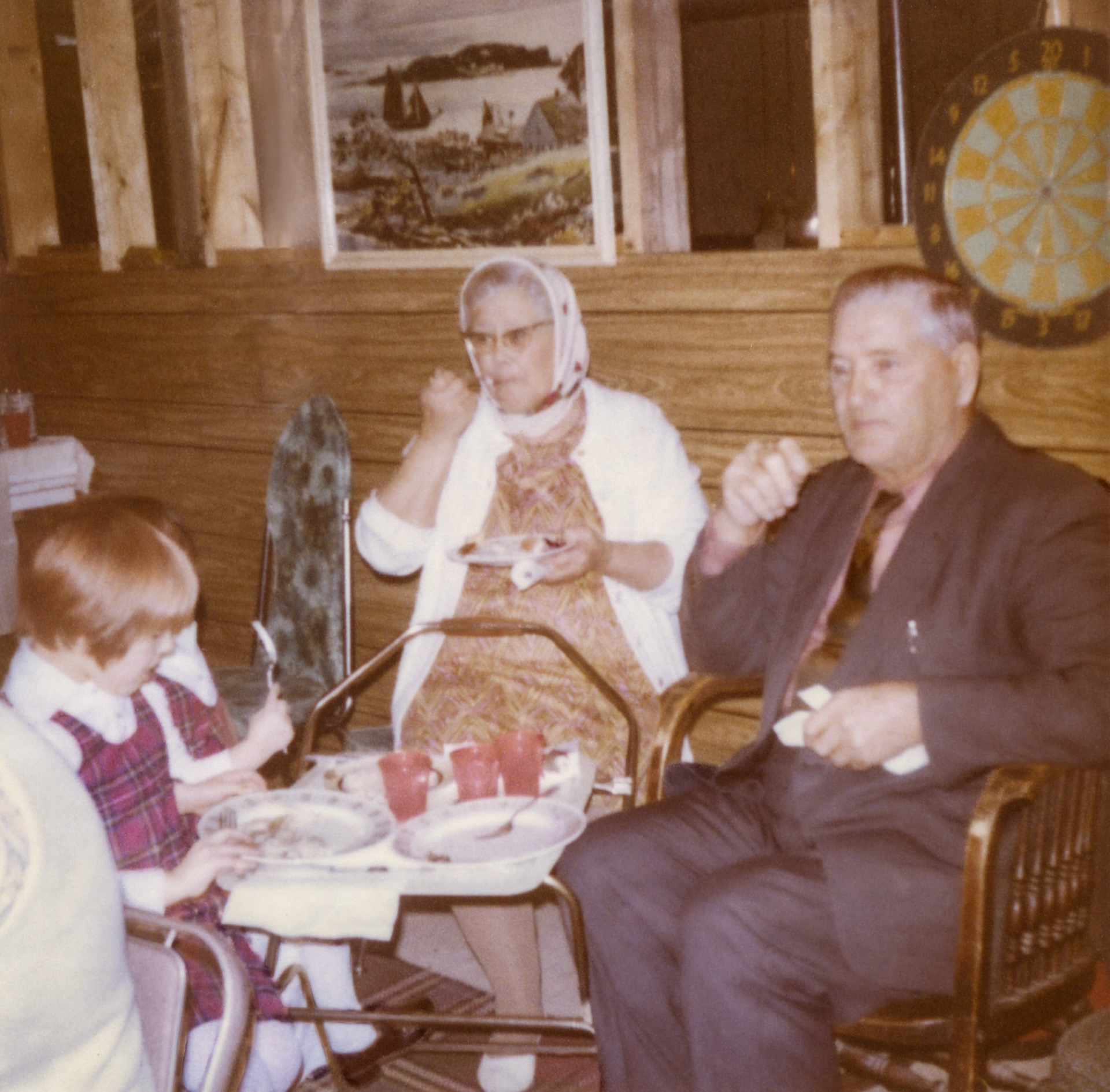 c.1973: Christina and Mike Shewchuk with Lee-Ann and Sherri Huculak (daughters to John and Kathleen). Taken in family home of John Huculak and Kathleen [Shewchuk] Huculak, Edmonton, AB.