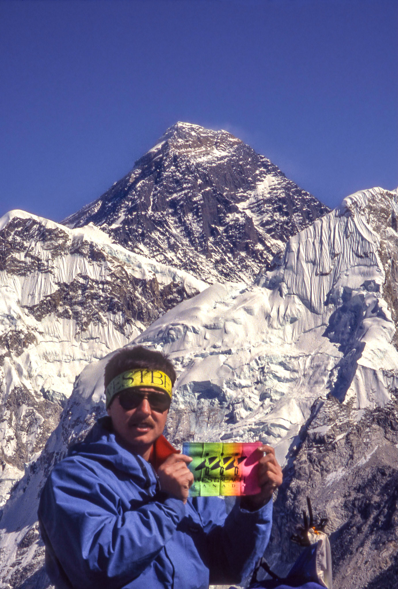 1992: Brian Huculak summit of Kalapatar, Himalaya, Nepal, 18,209 feet to catch the view of Mt Everest 29,028 ft. Photo Credit: Robert Keith. See other photo for second time in this location