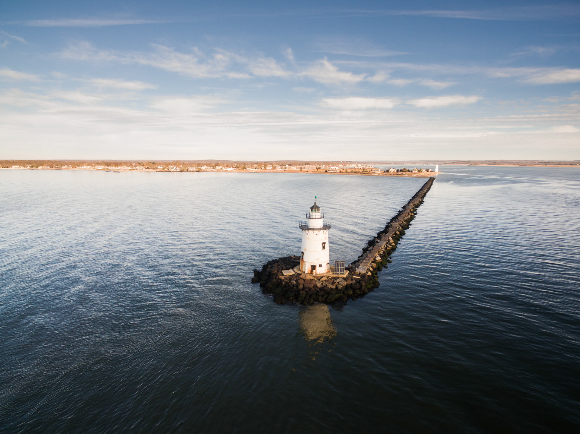 Saybrook breakwater lighthouse view from above.