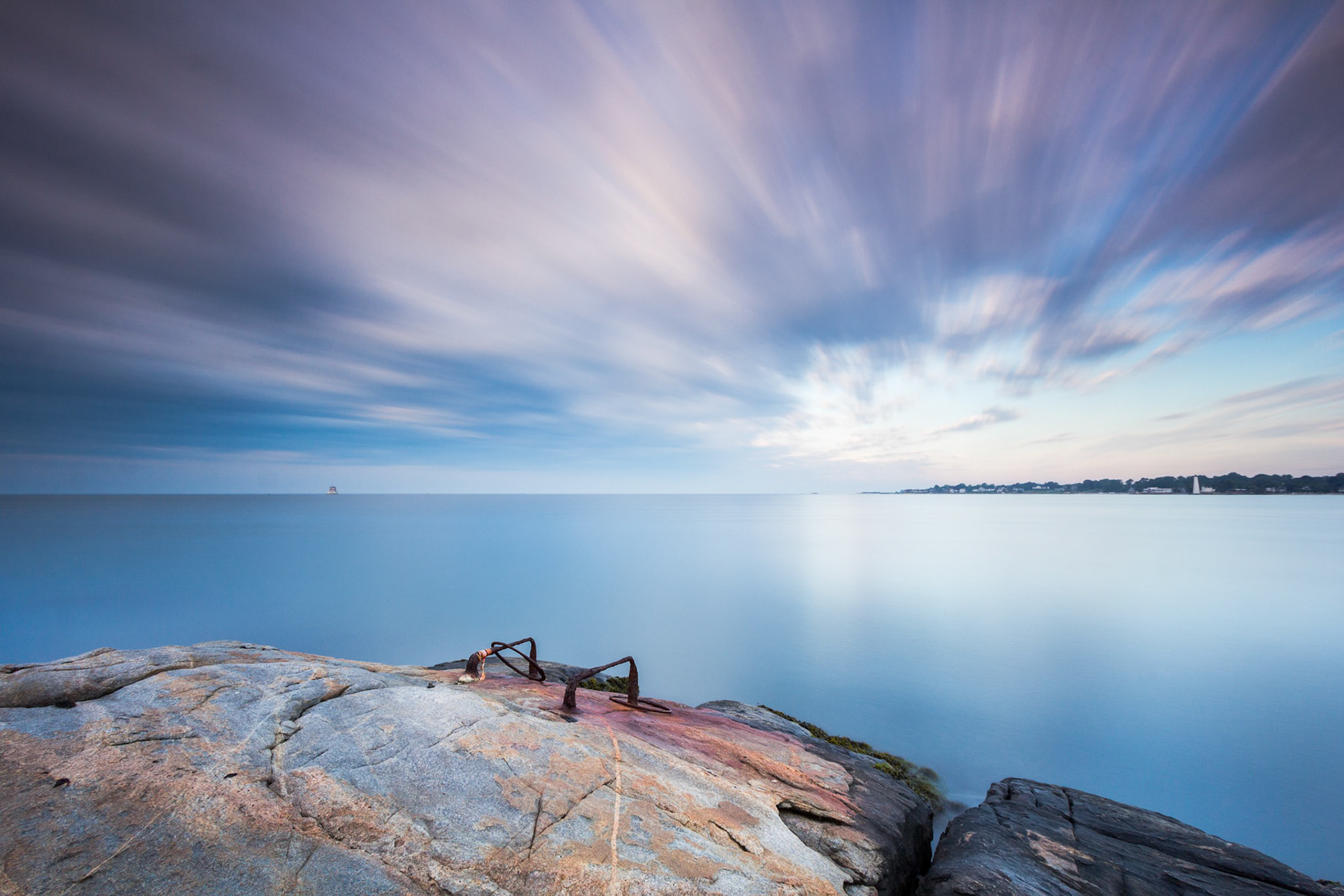 Long exposure of a sunrise at Eastern Point Beach in Groton, Connecticut.