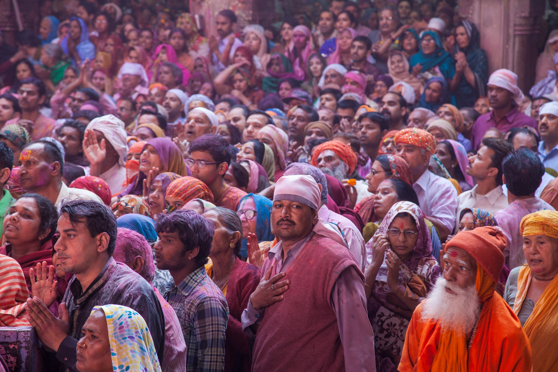 Crowd at holi festival, Vrindavan - India