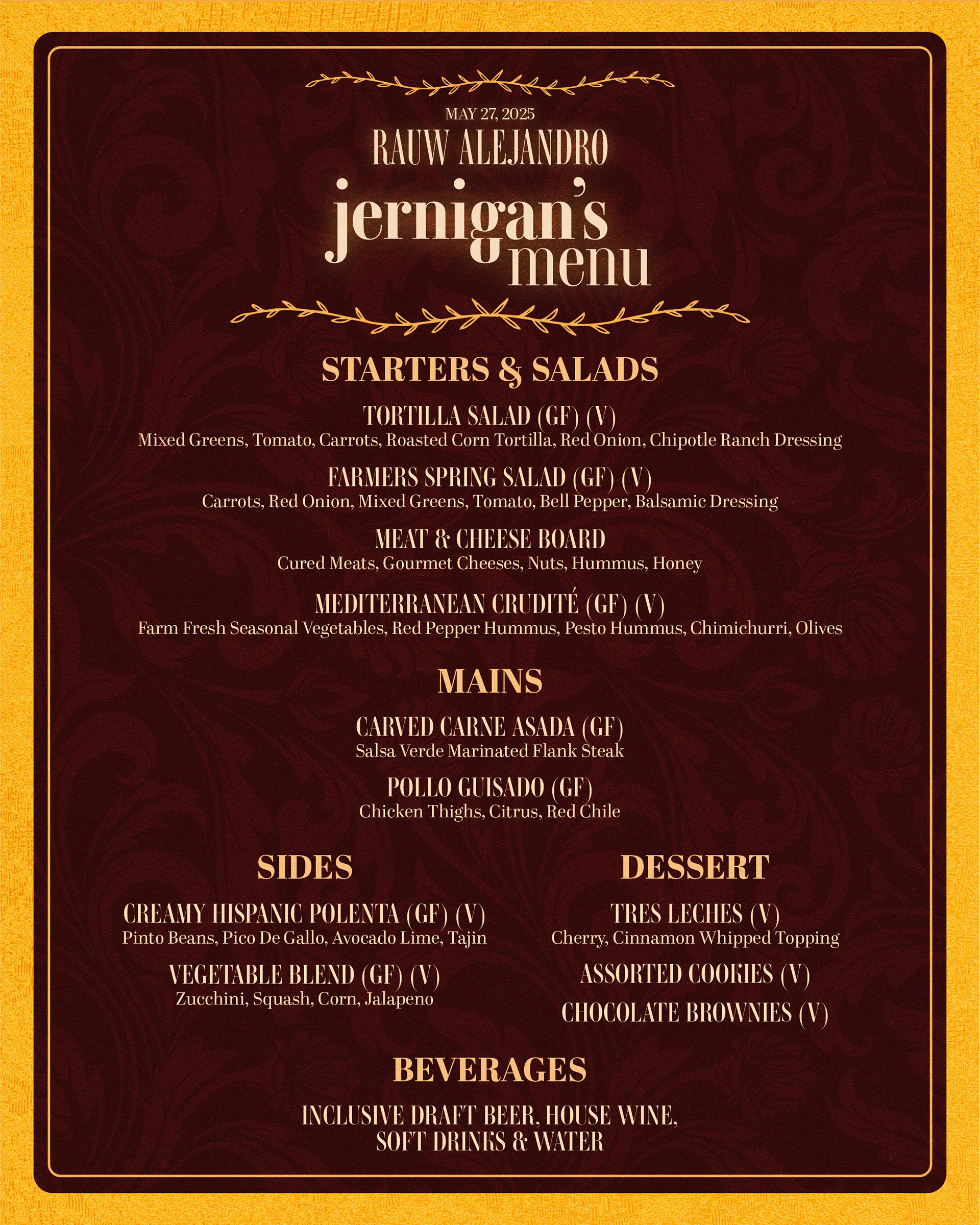Dinner Menu for Rauw Alejandro