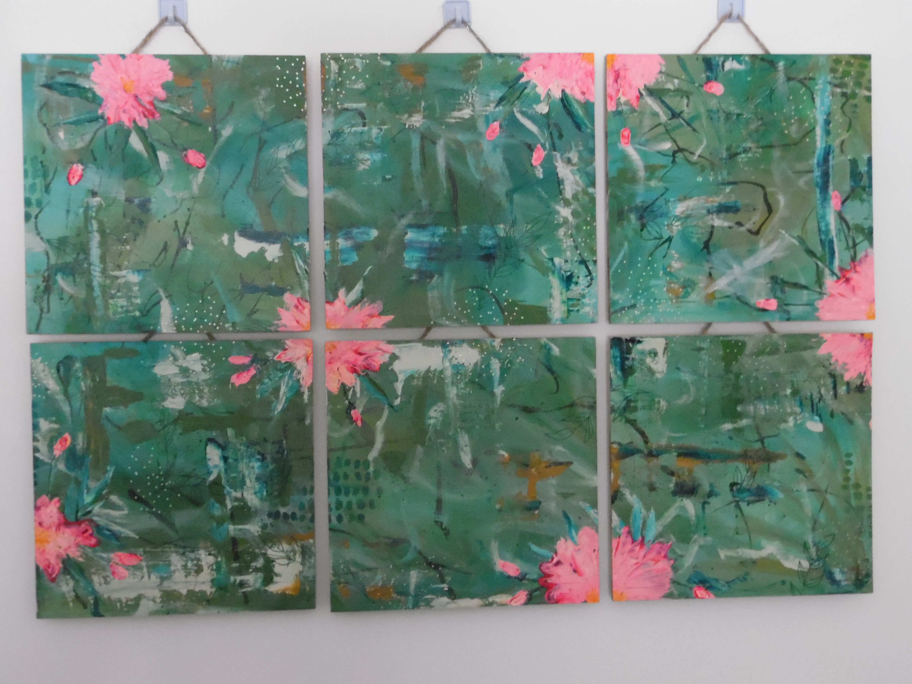 Abstract Floral Wood Panels 12x12 each/36x24 whole