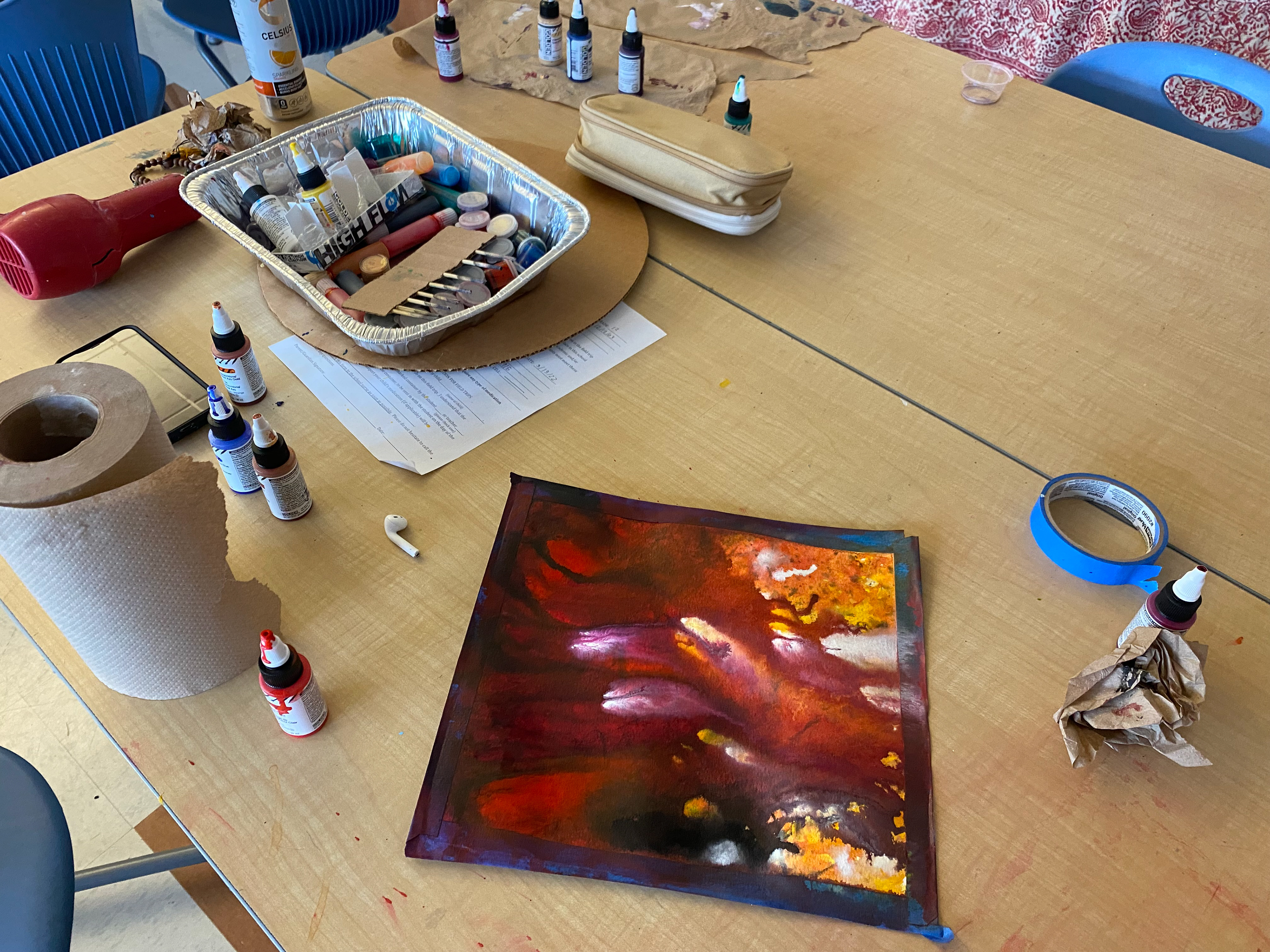 This piece began with experimentation with fluid acrylics.