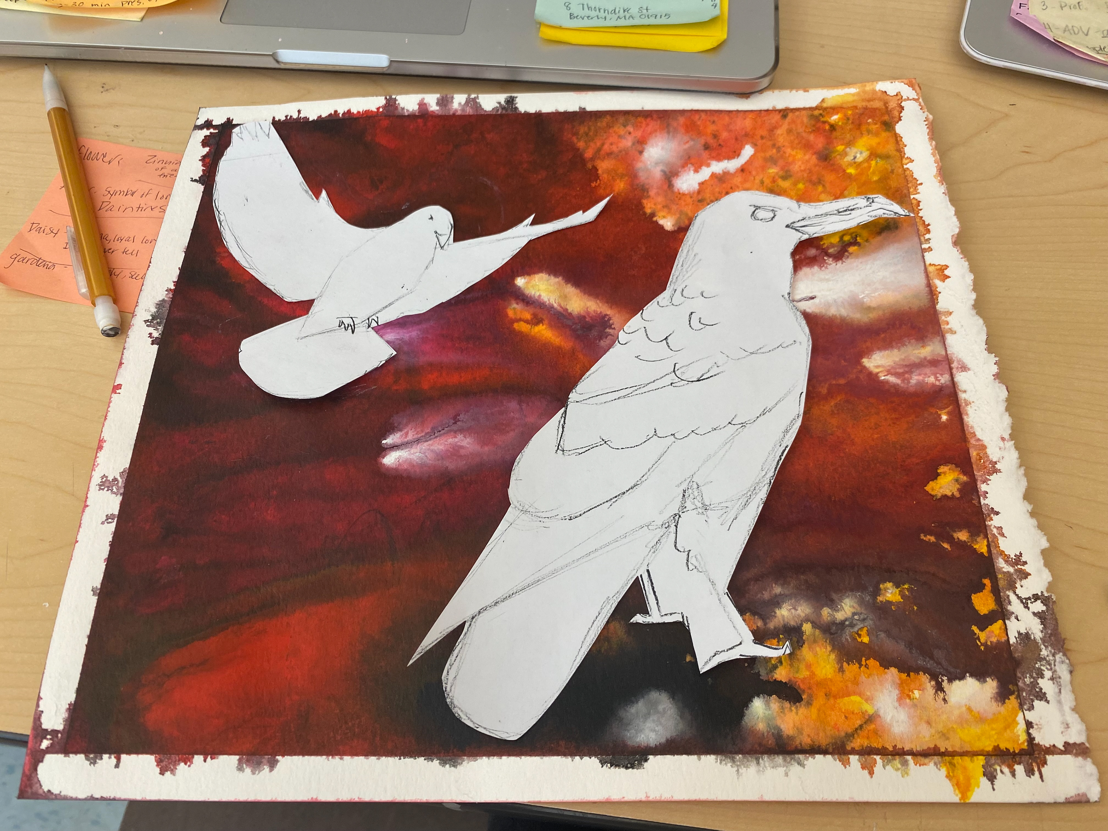 Then, I sketched out test templates for how big I wanted the birds in the composition to be.