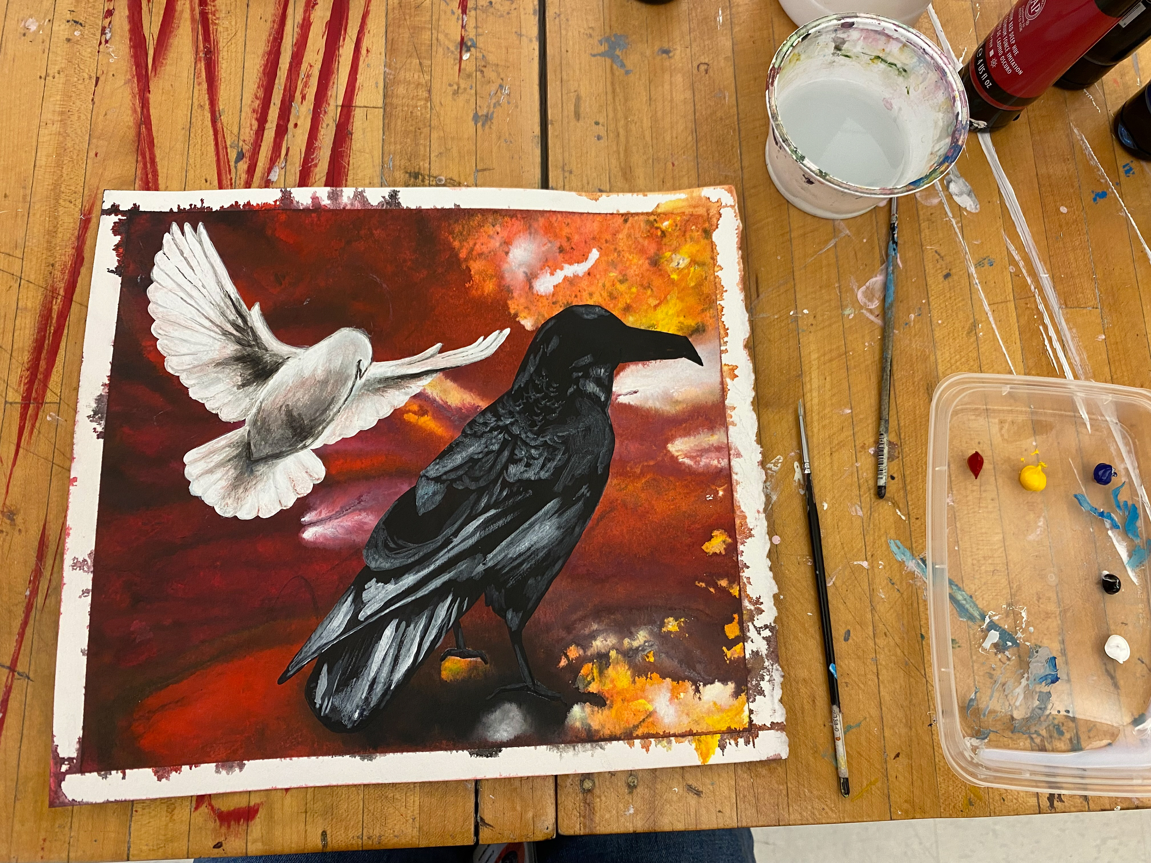Continue to add details, and hints of color reflections in the feathers.