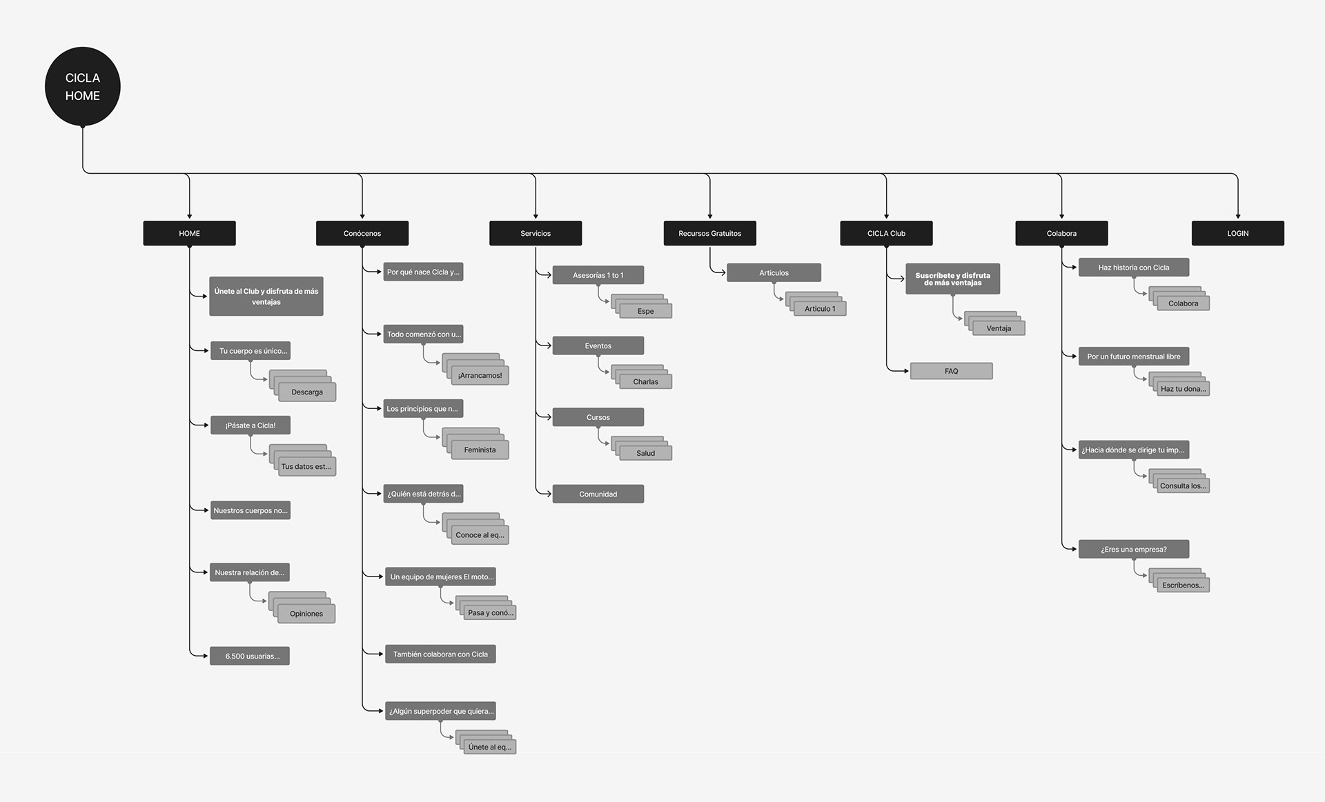 Information architecture for Cicla’s webpage