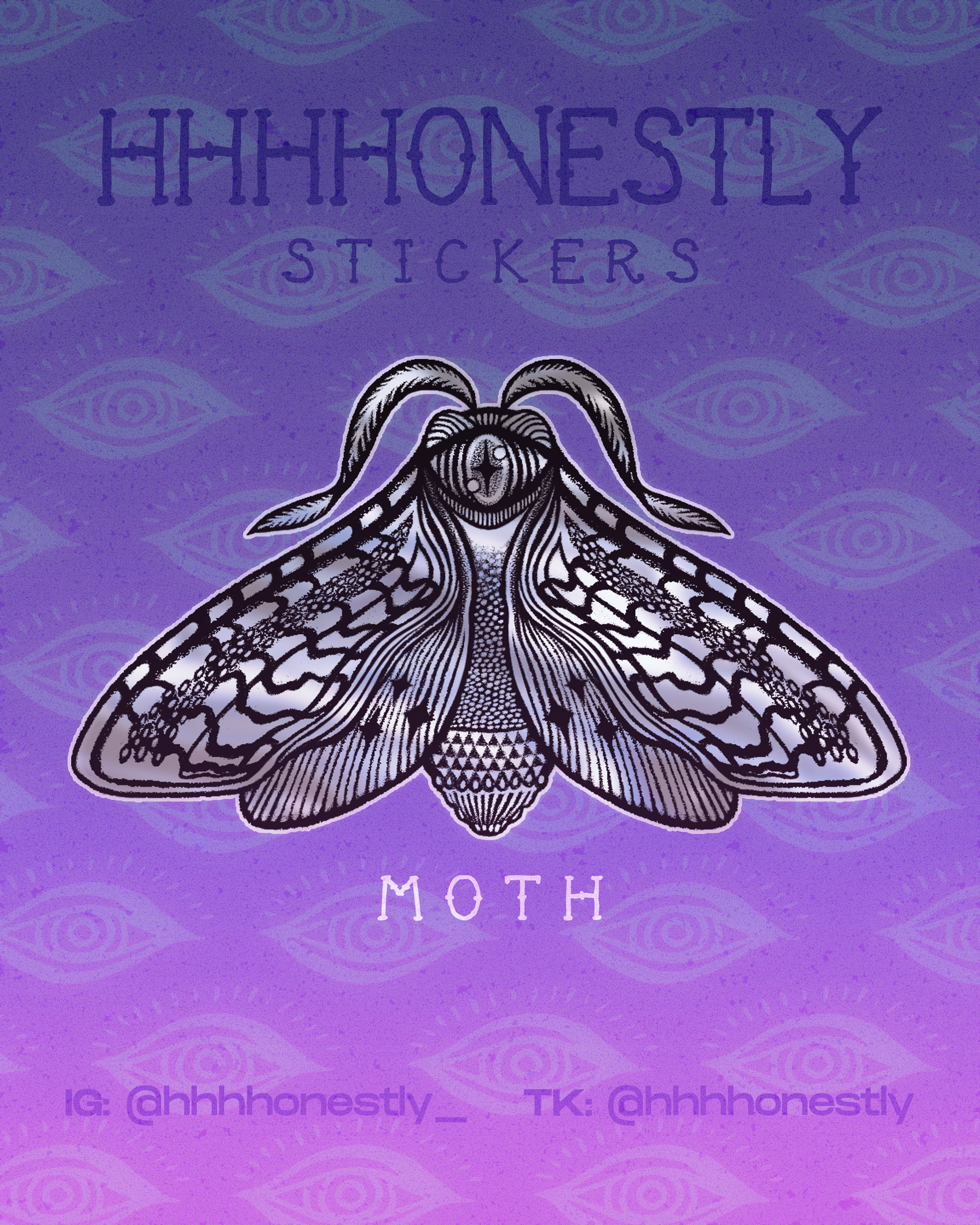 Moth - black & silver sticker with backing design