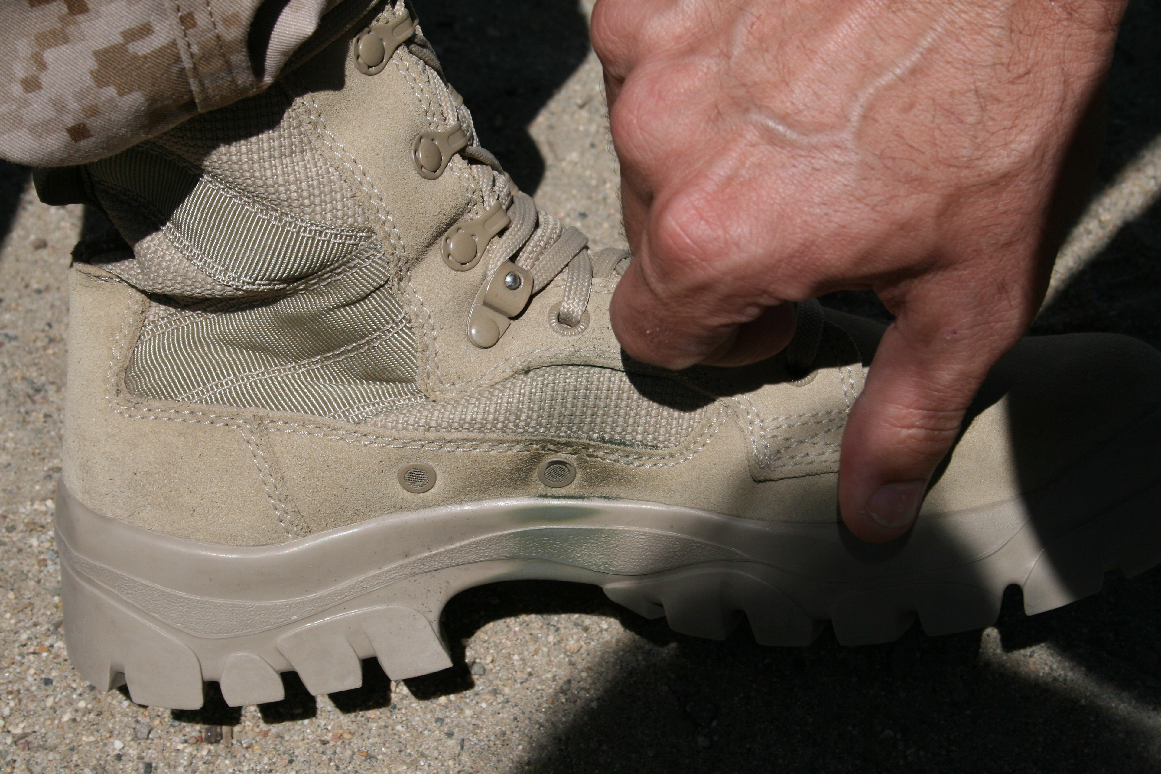 We noted what happened to the medial side of the standard issue boot after just one Fast-Rope run. The leather and fabric started wearing and the stitching started to fray.