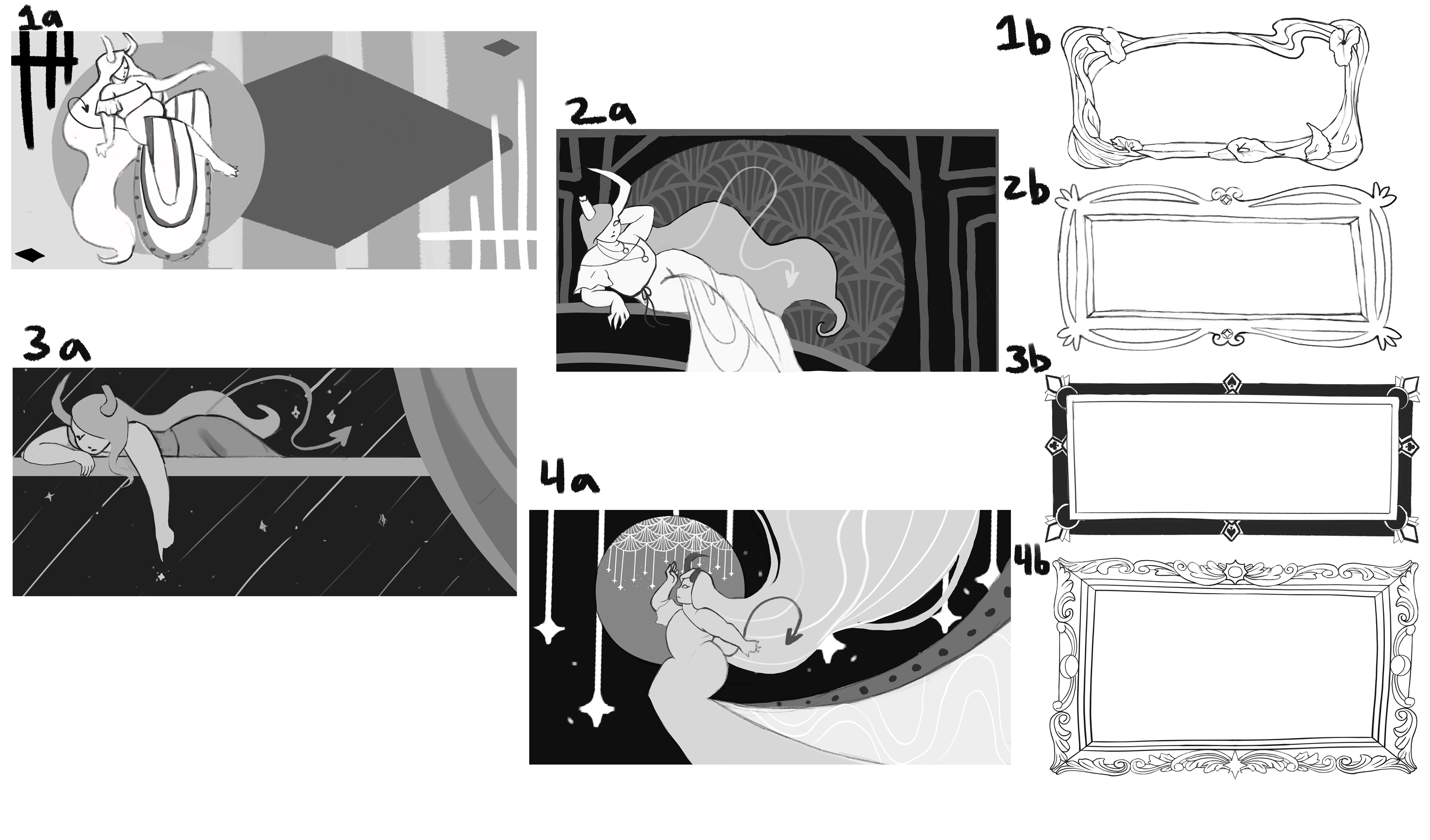 Horizontal painting and frame sketches