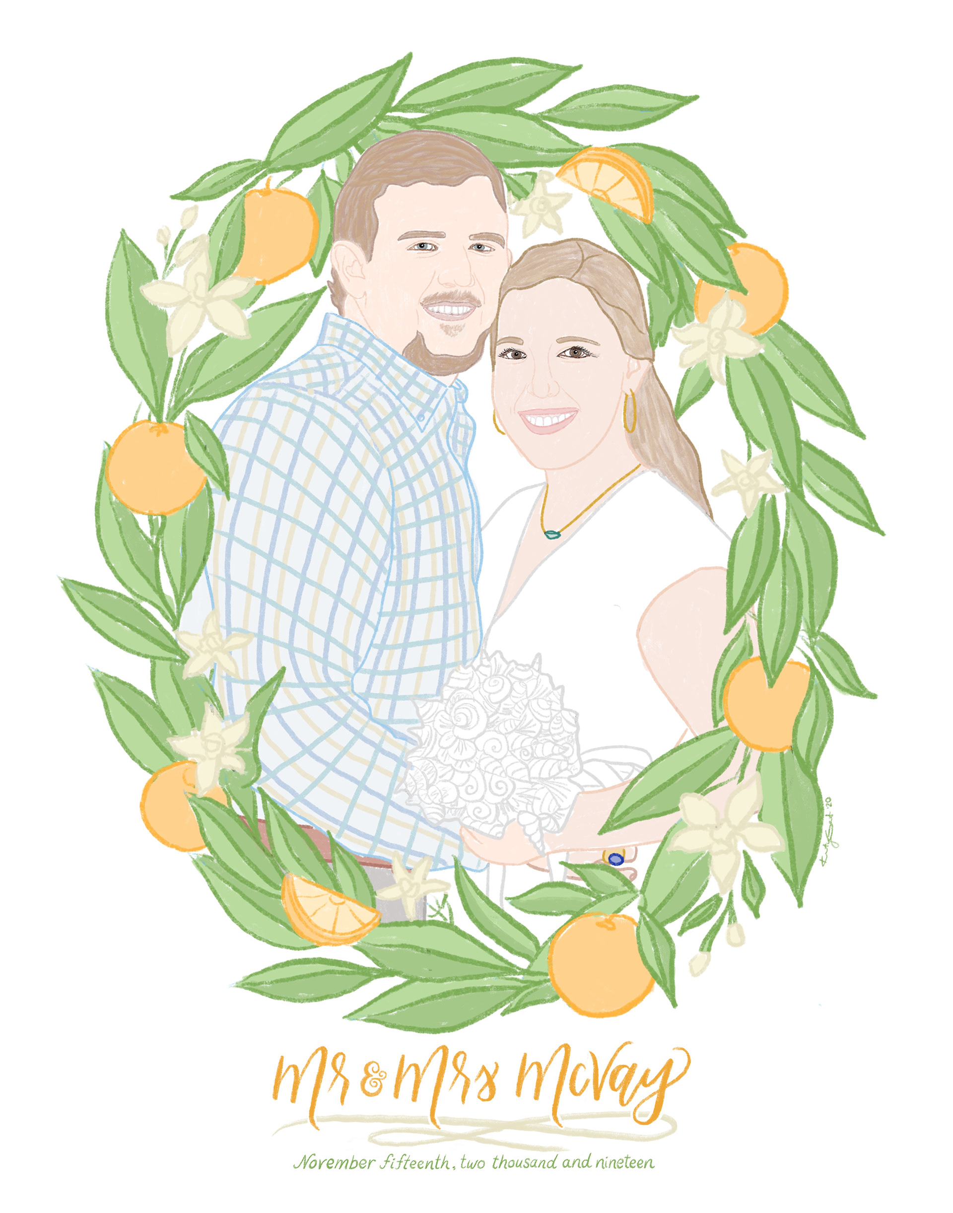Wedding illustration for Amanda & Jim.