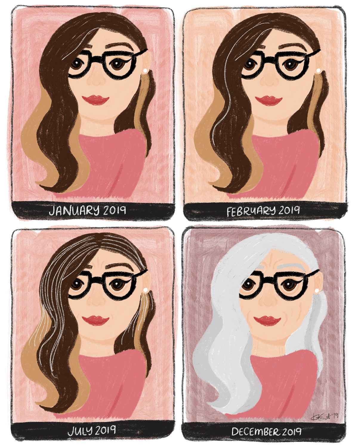 Comic strip created about finding my first two gray hairs.