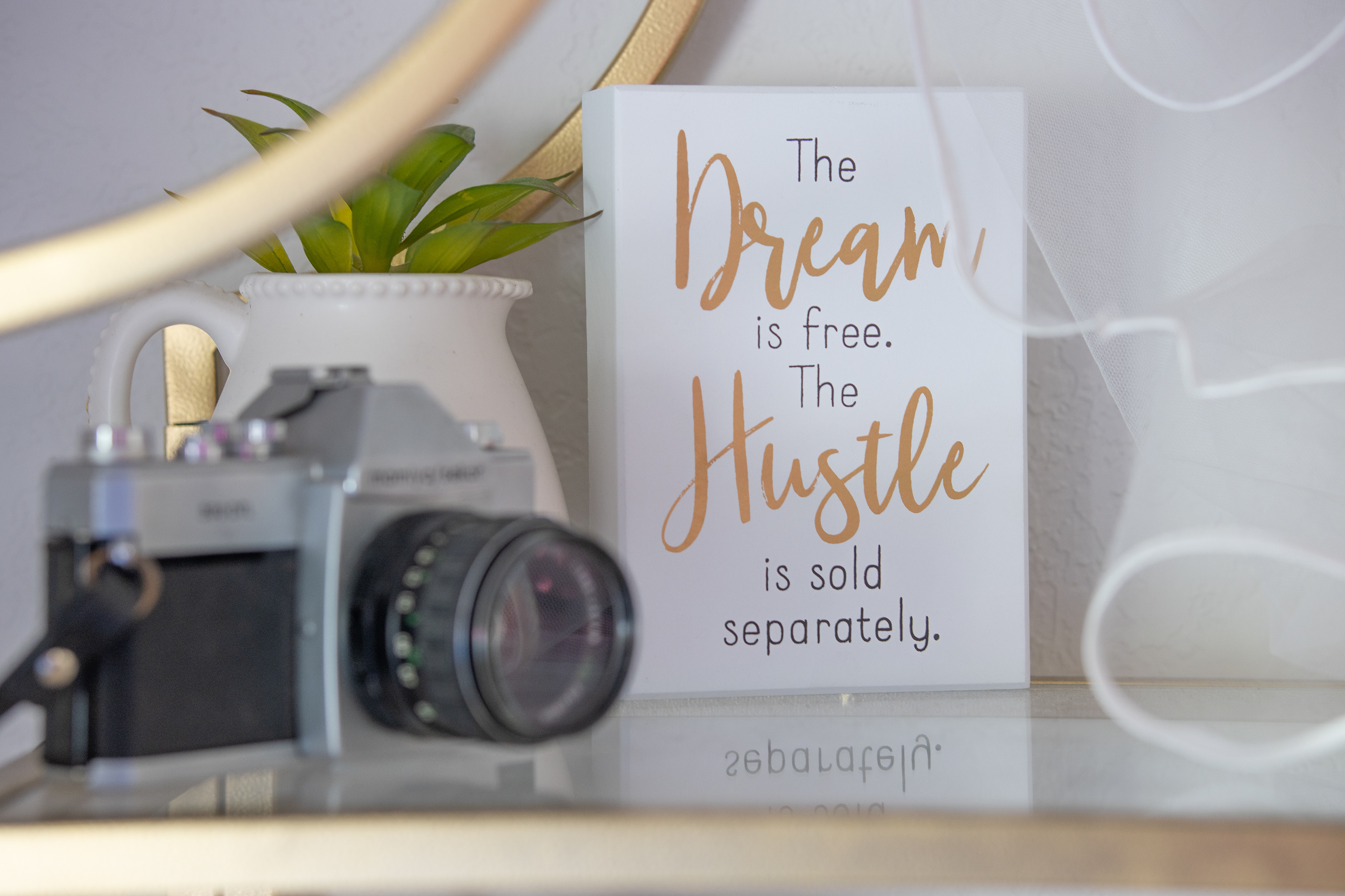 Vintage camera and Dream sign decor