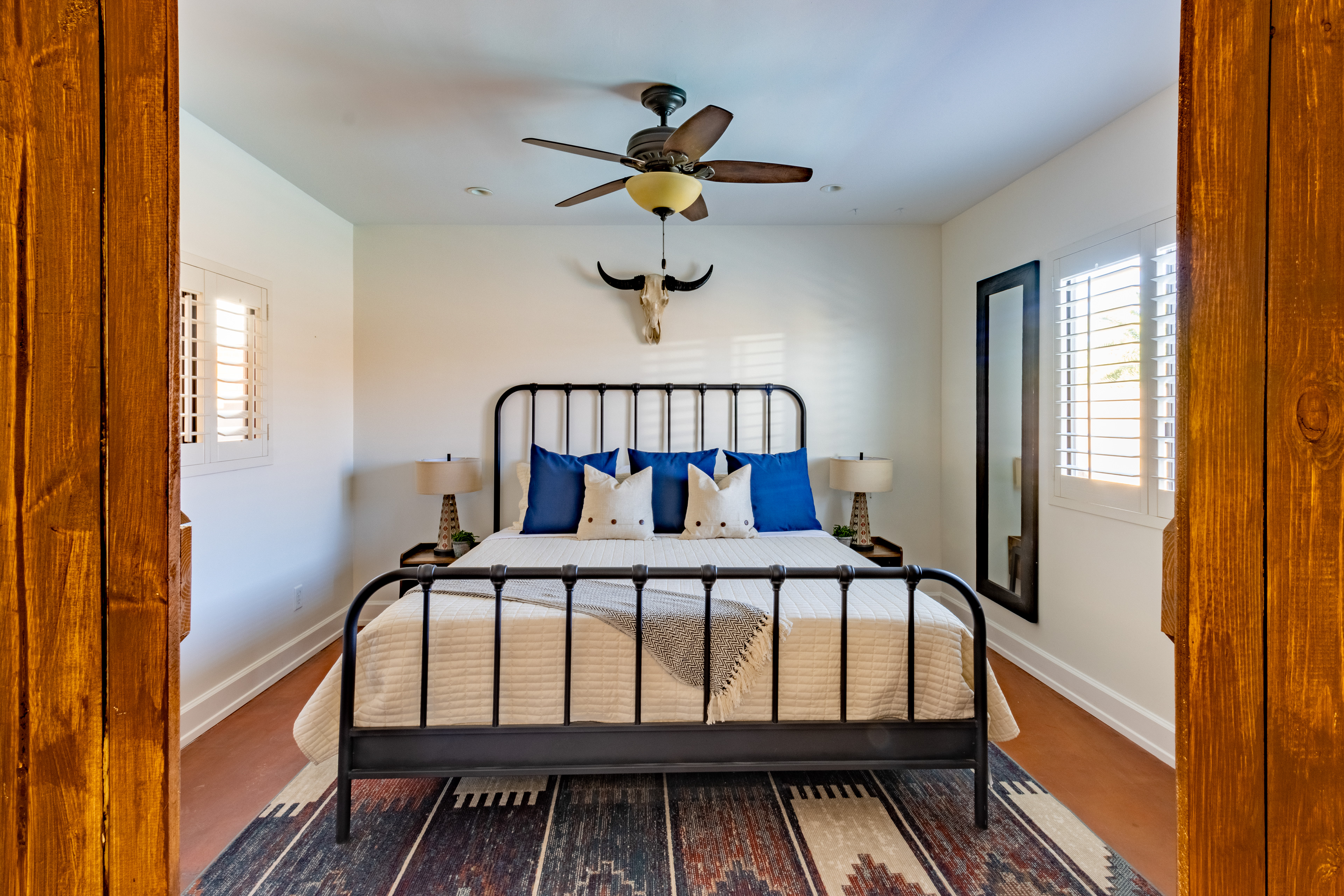 Bedroom with iron bed frame