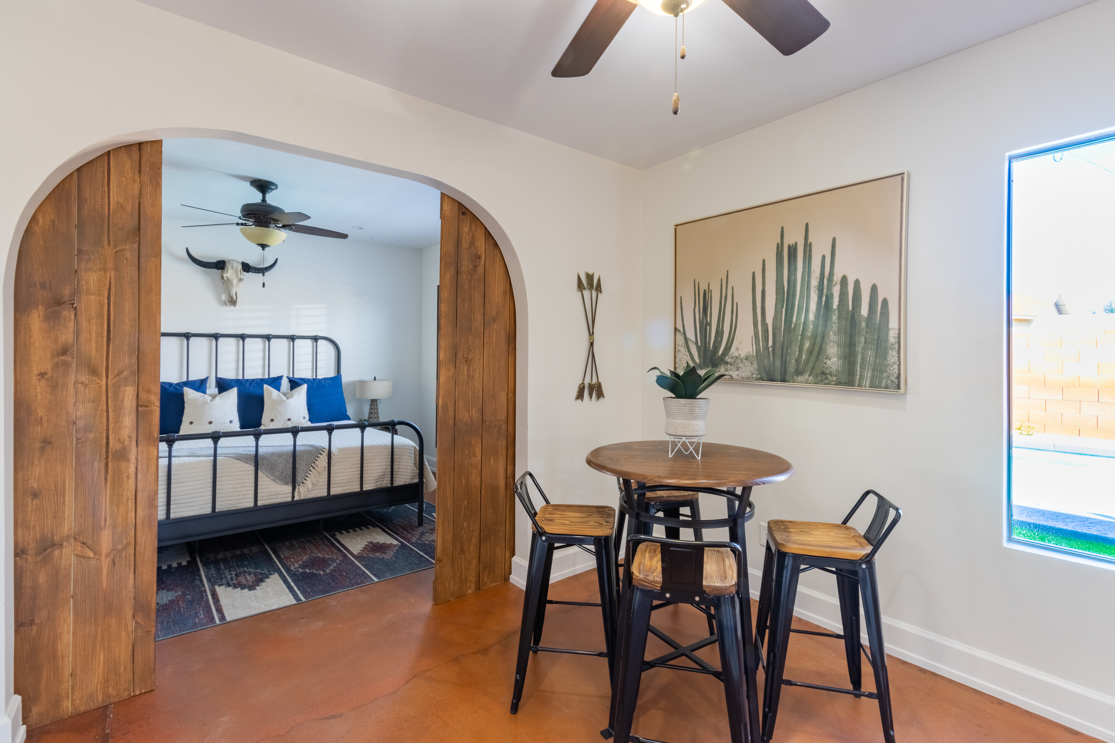 Arched doorway to a bedroom