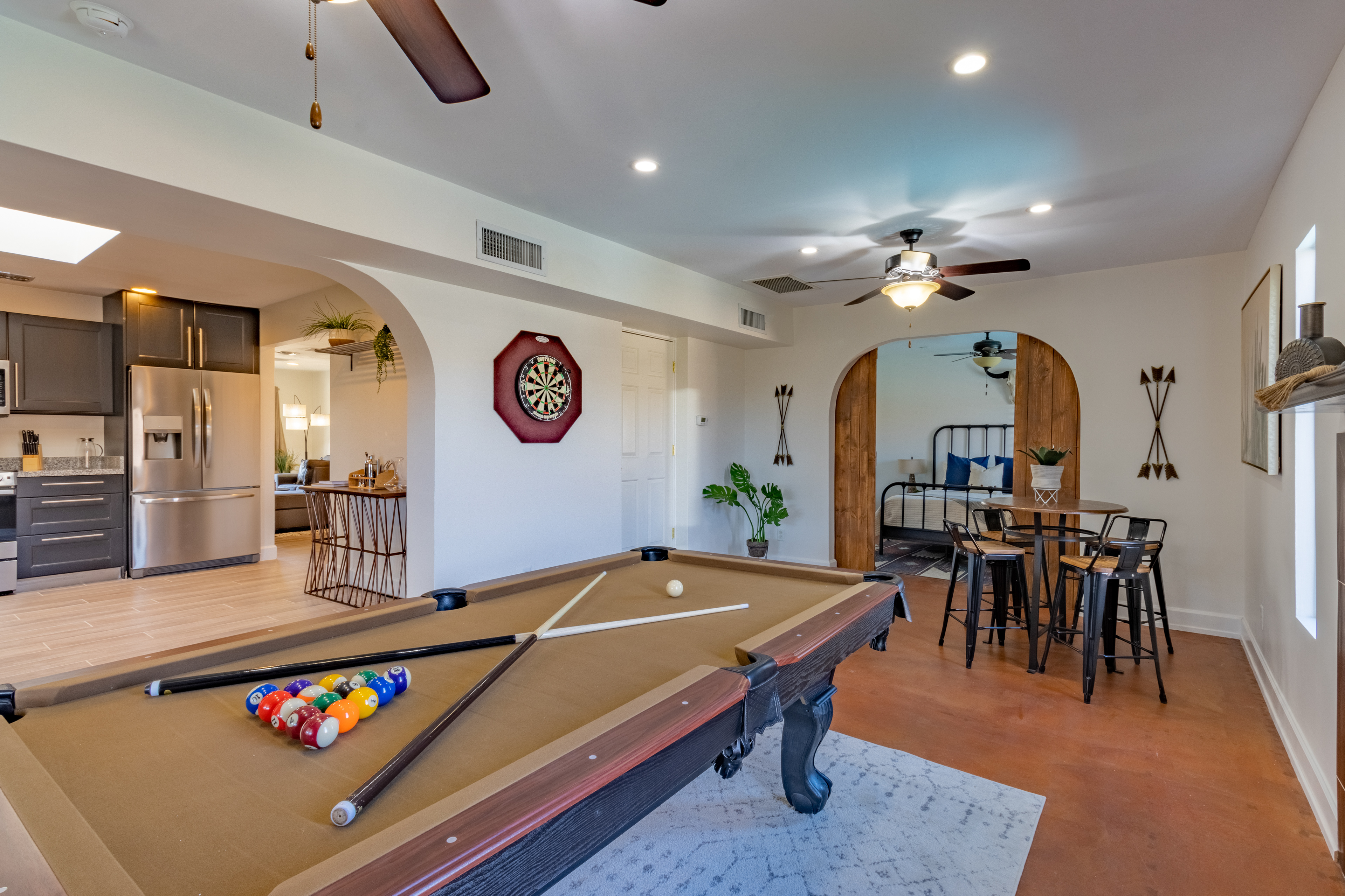 Pool table and open kitchen