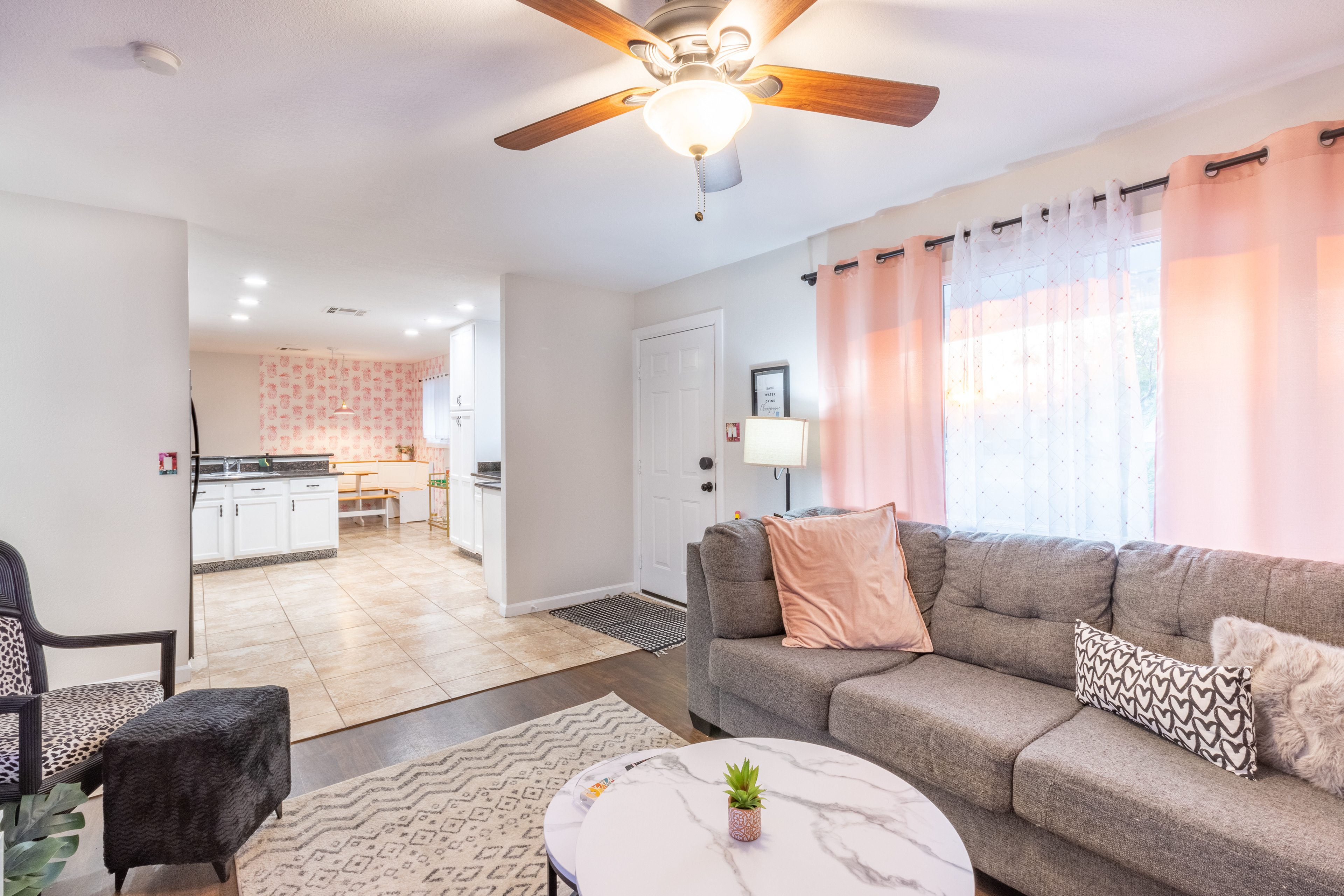 Living room with sofa and ceiling fan