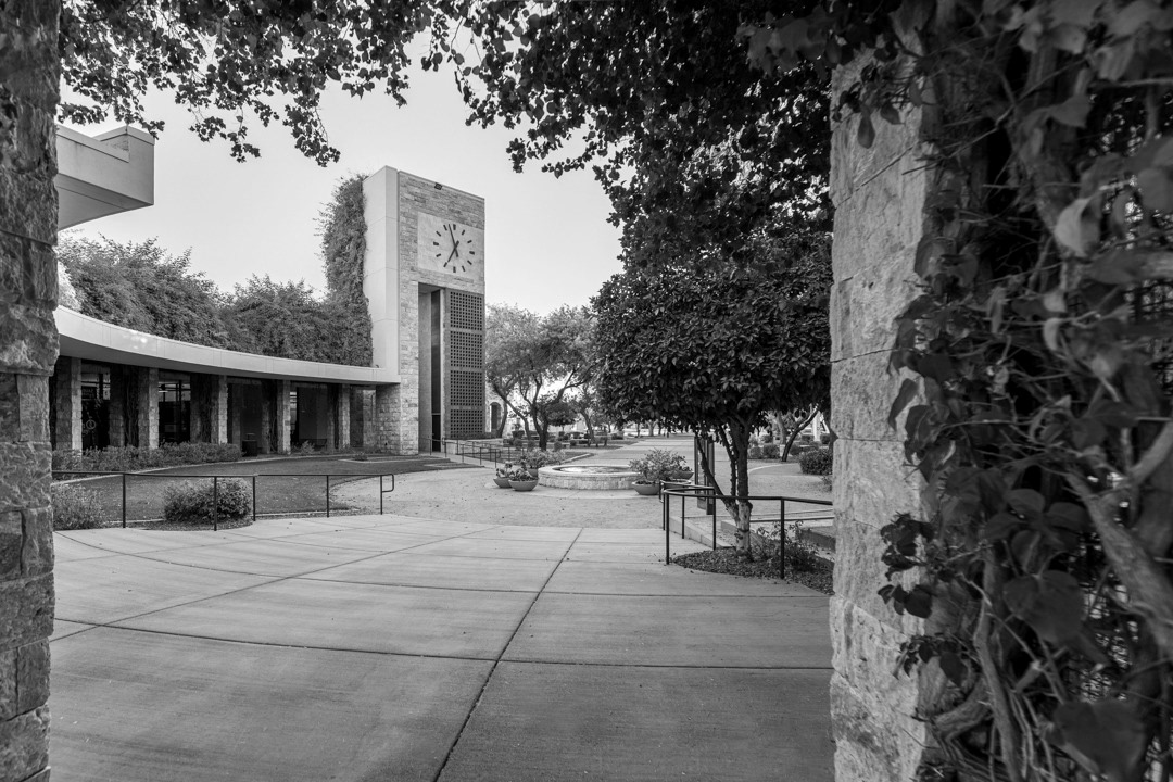 Surprise City Hall clock courtyard in black and white, Surprise, Arizona  |  Sheet A-106
