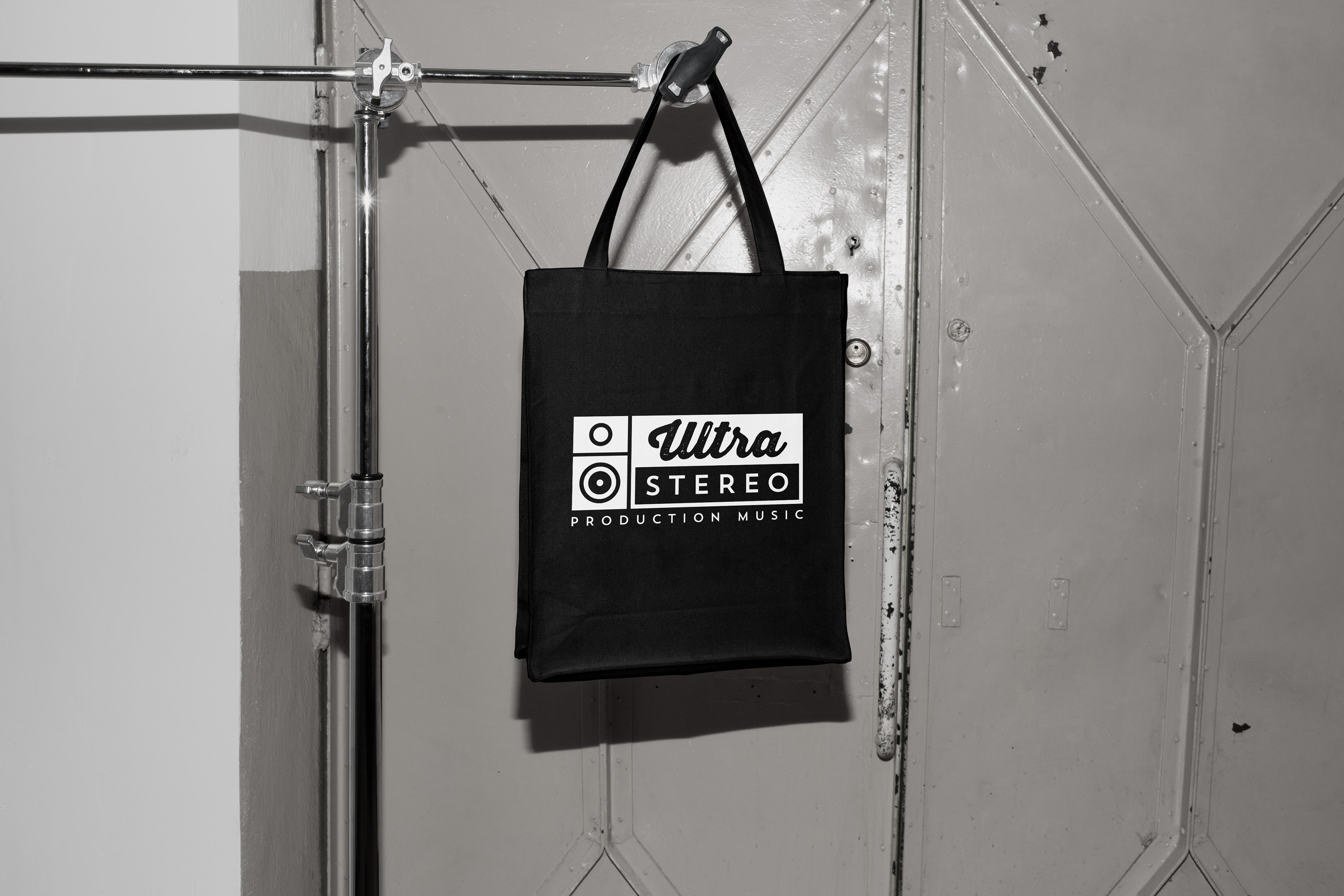 Black canvas bag with the logo Ultrastereo production music