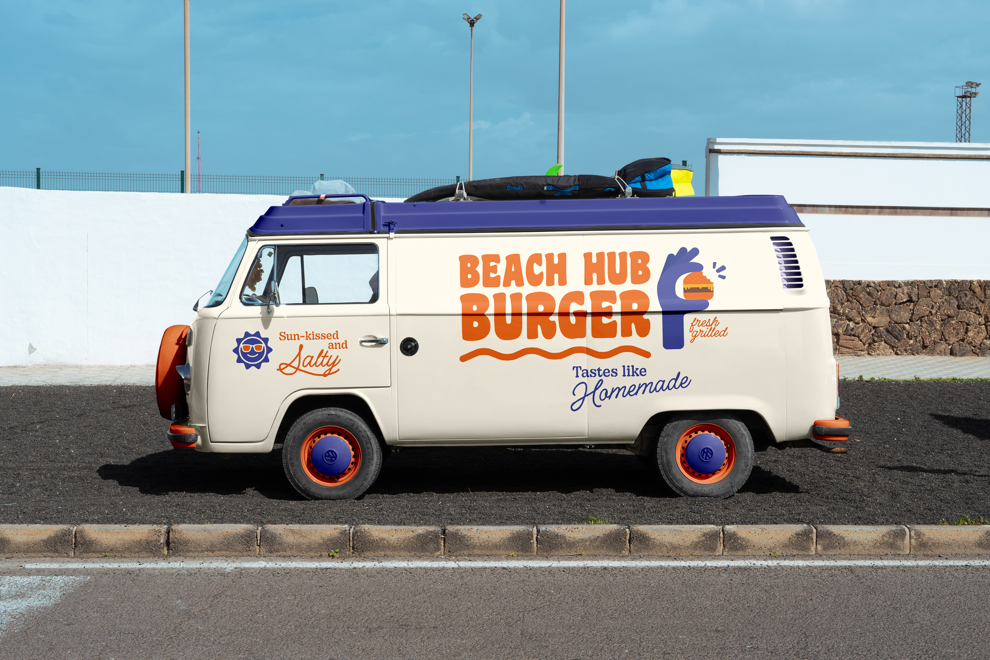 a bus with the restaurant logo on the side