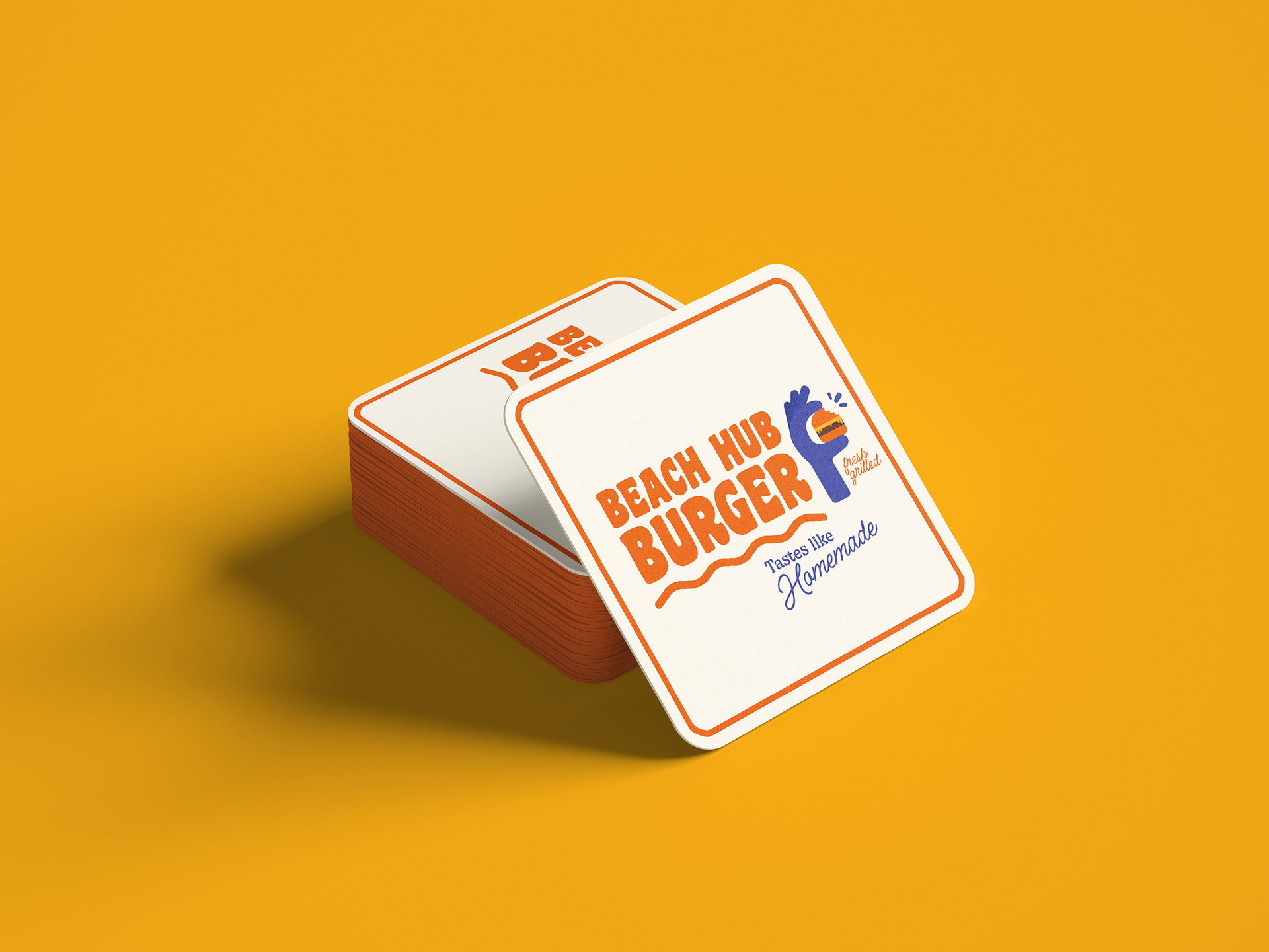 beer mats with the Beach Hub Burger Logo