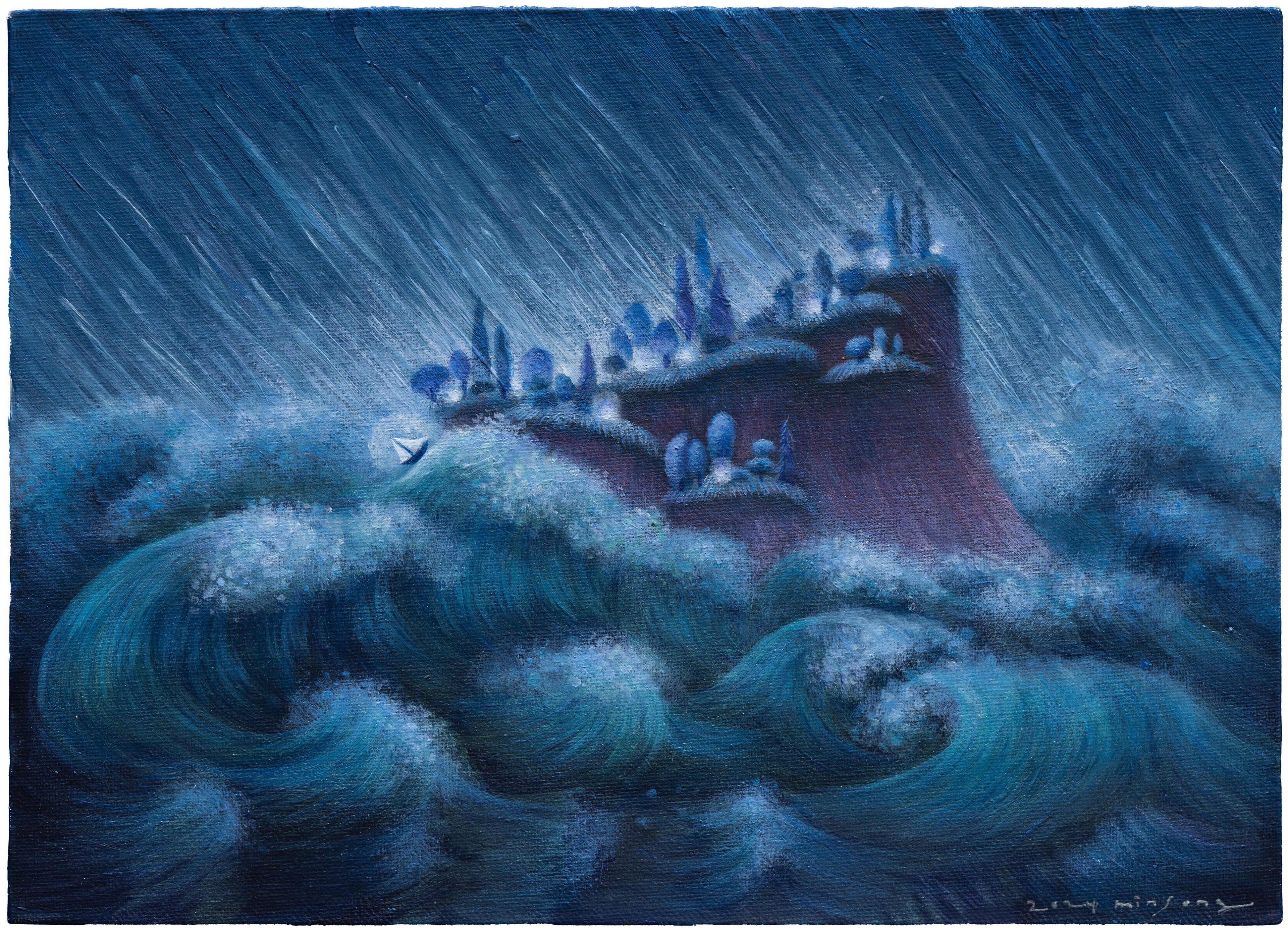폭풍우 속의 배_acrylic on canvas_24.2x33.4cm_2024