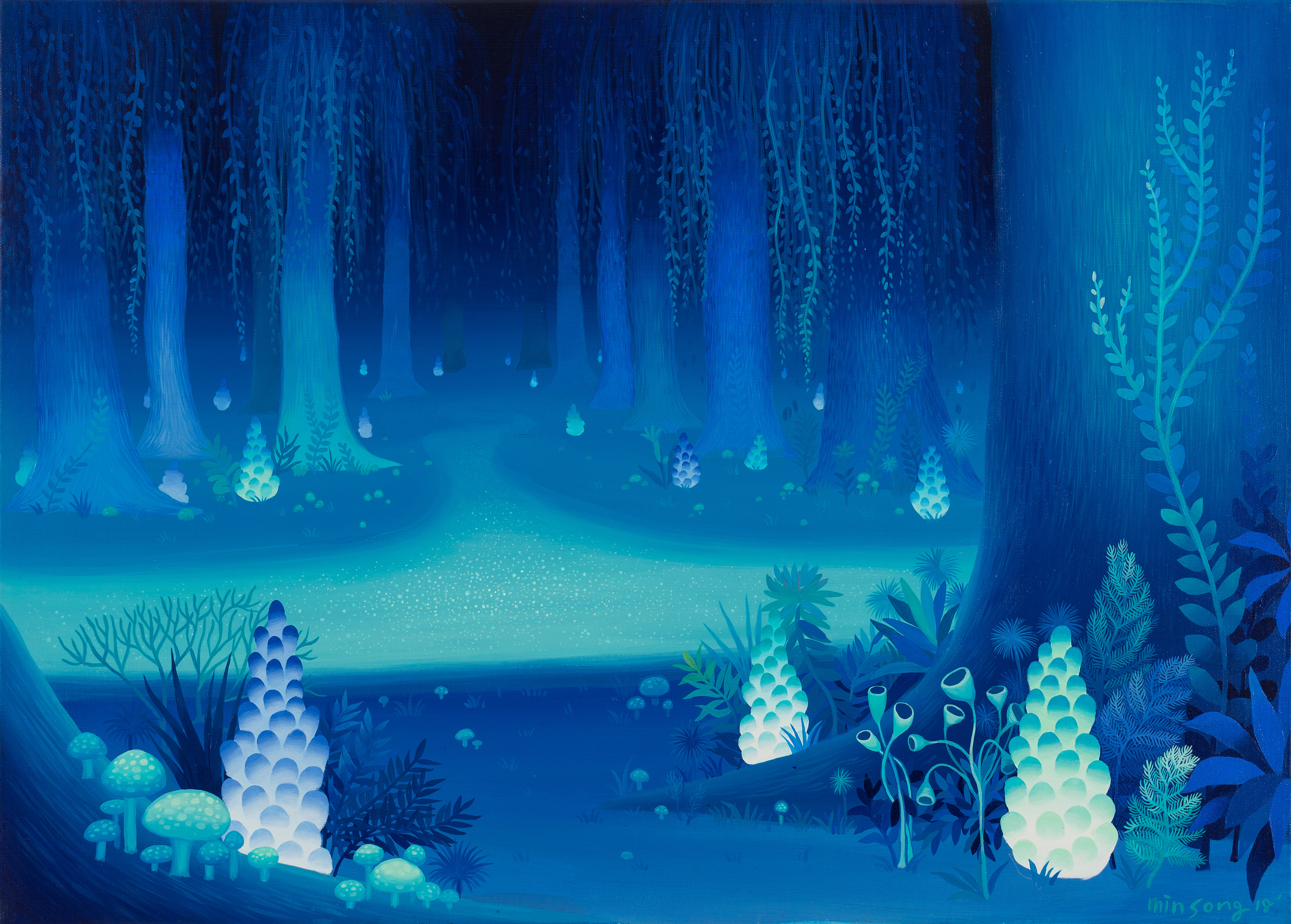A night in the forest_acrylic on canvas_909x72.2cm_2018