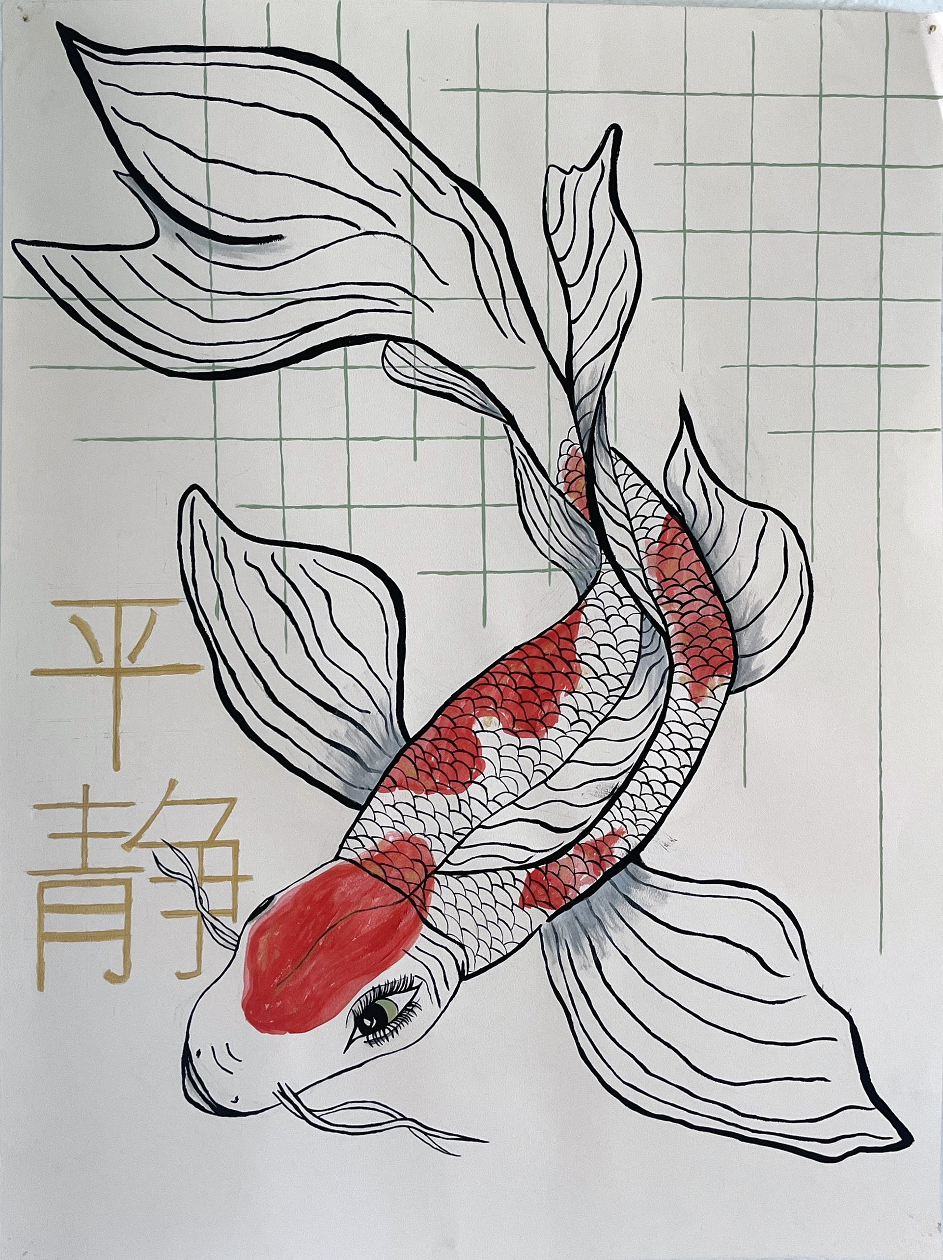 18" x 24" Acrylic on Pastel Paper - Calm in Japanese "heisei 平静"