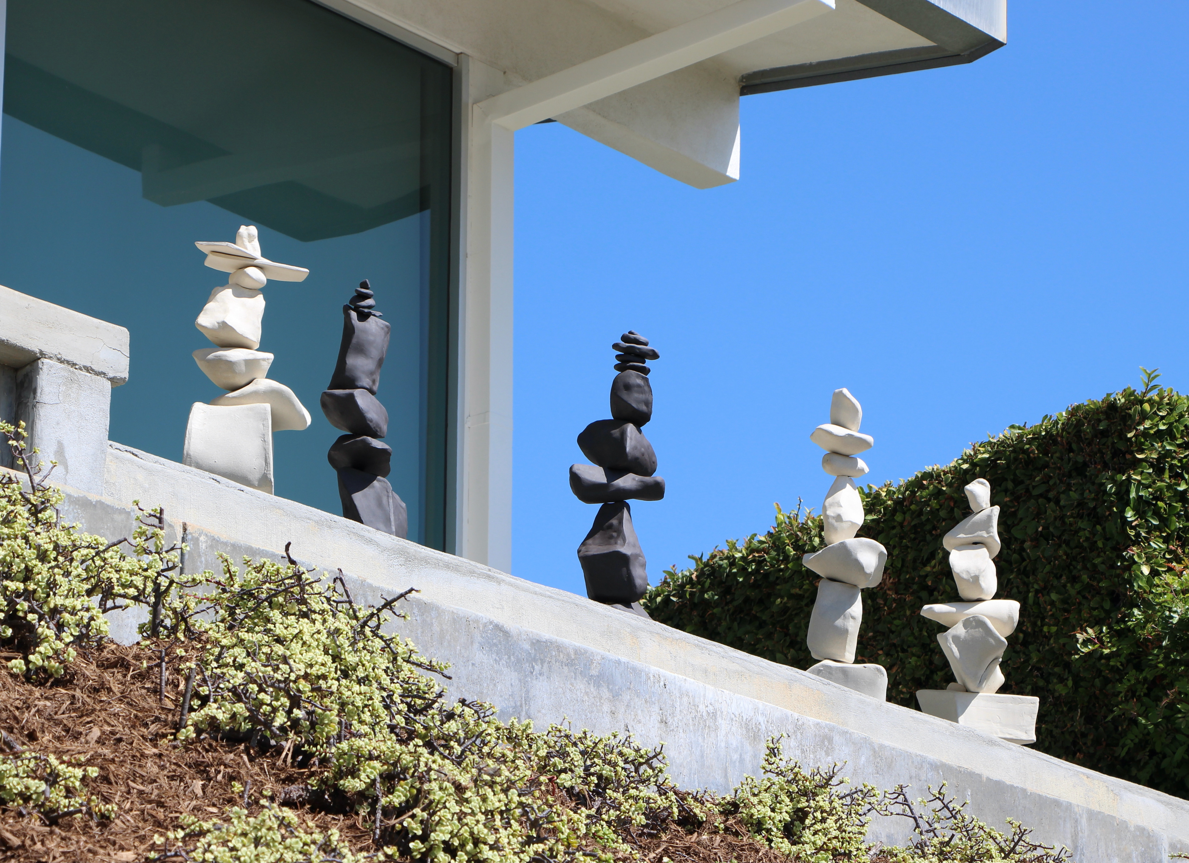  five hand-built tower forms, steel rebar inner, Commission by Sue Keane