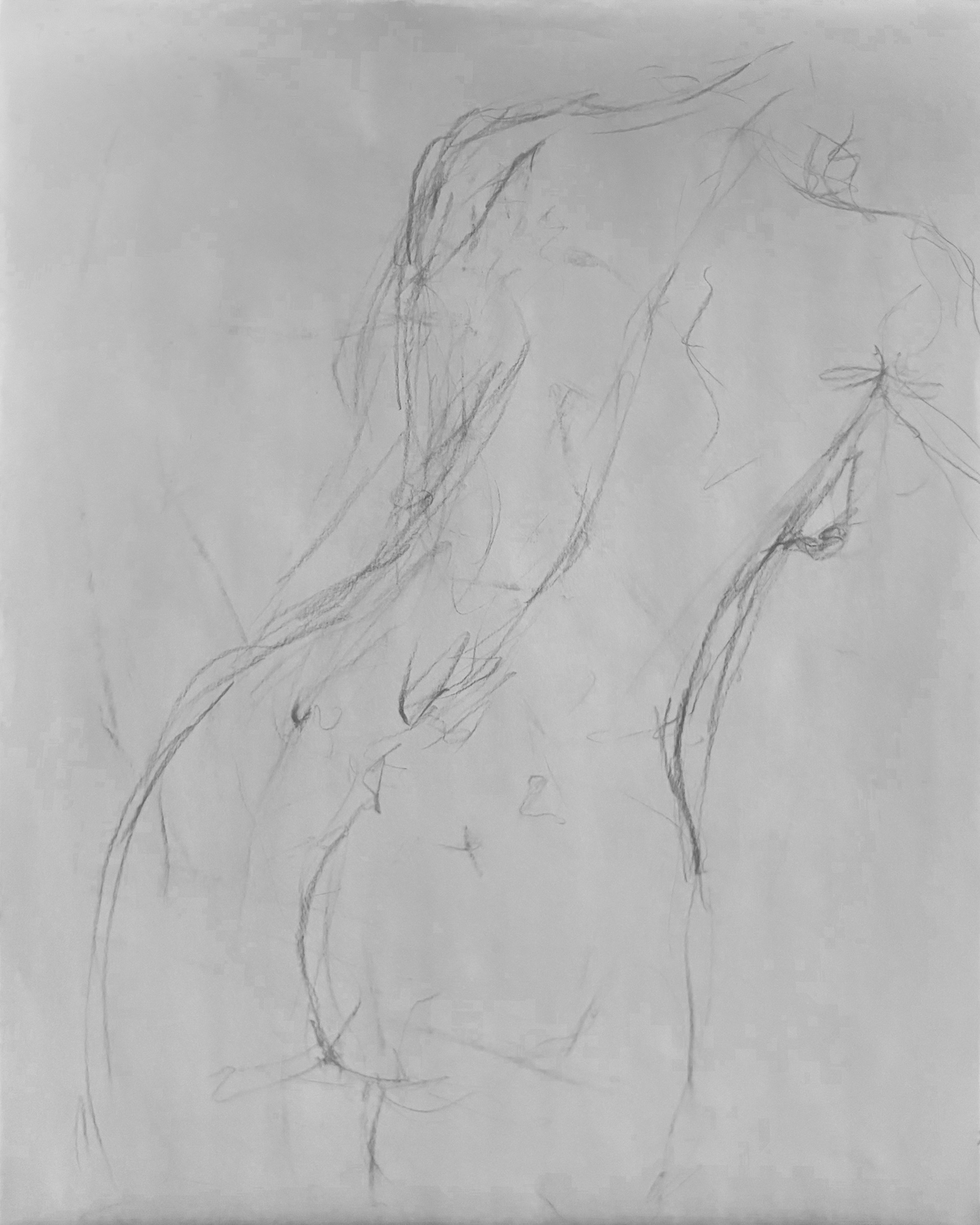 Nude Bending Forward (Vine Charcoal)