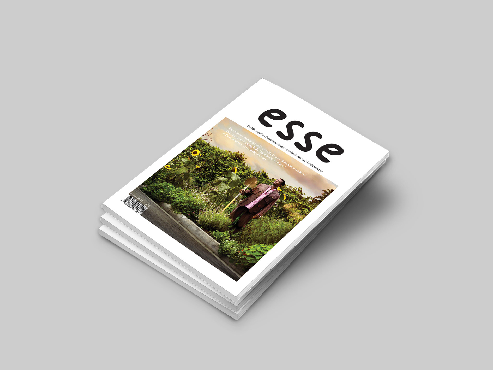 Couverture Magasine ESSE fictif de projet d’étude. Style épuré et beau, textes en noir et blanc.