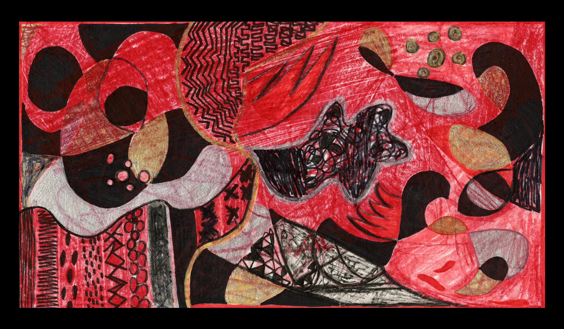 Step Away, 8 x 4.7in, Water-based acrylic paint marker, oil-based marker, colored pencil, 2025.