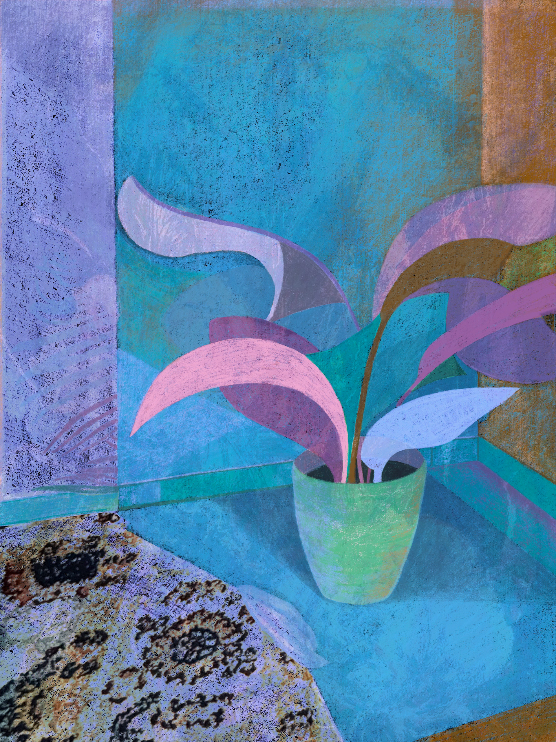 Reverie of a Simulated Corner 《角落的遐想》,  18 × 24 in(46 × 61 cm), Digital Painting, Minneapolis, Minnesota, 2026.