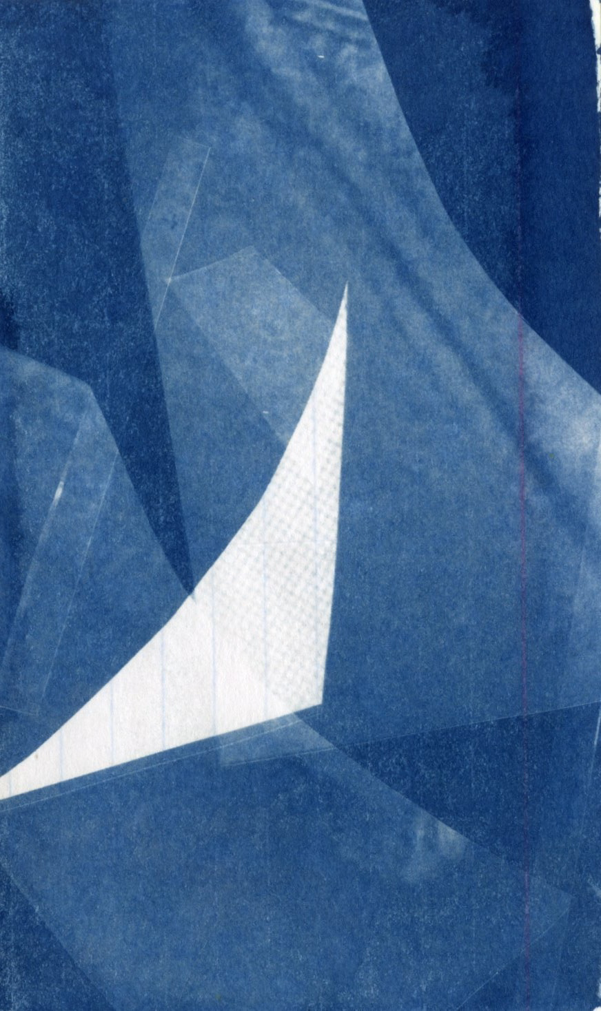 Small World, 3 × 5 in., cyanotype on notepad paper, 2026.